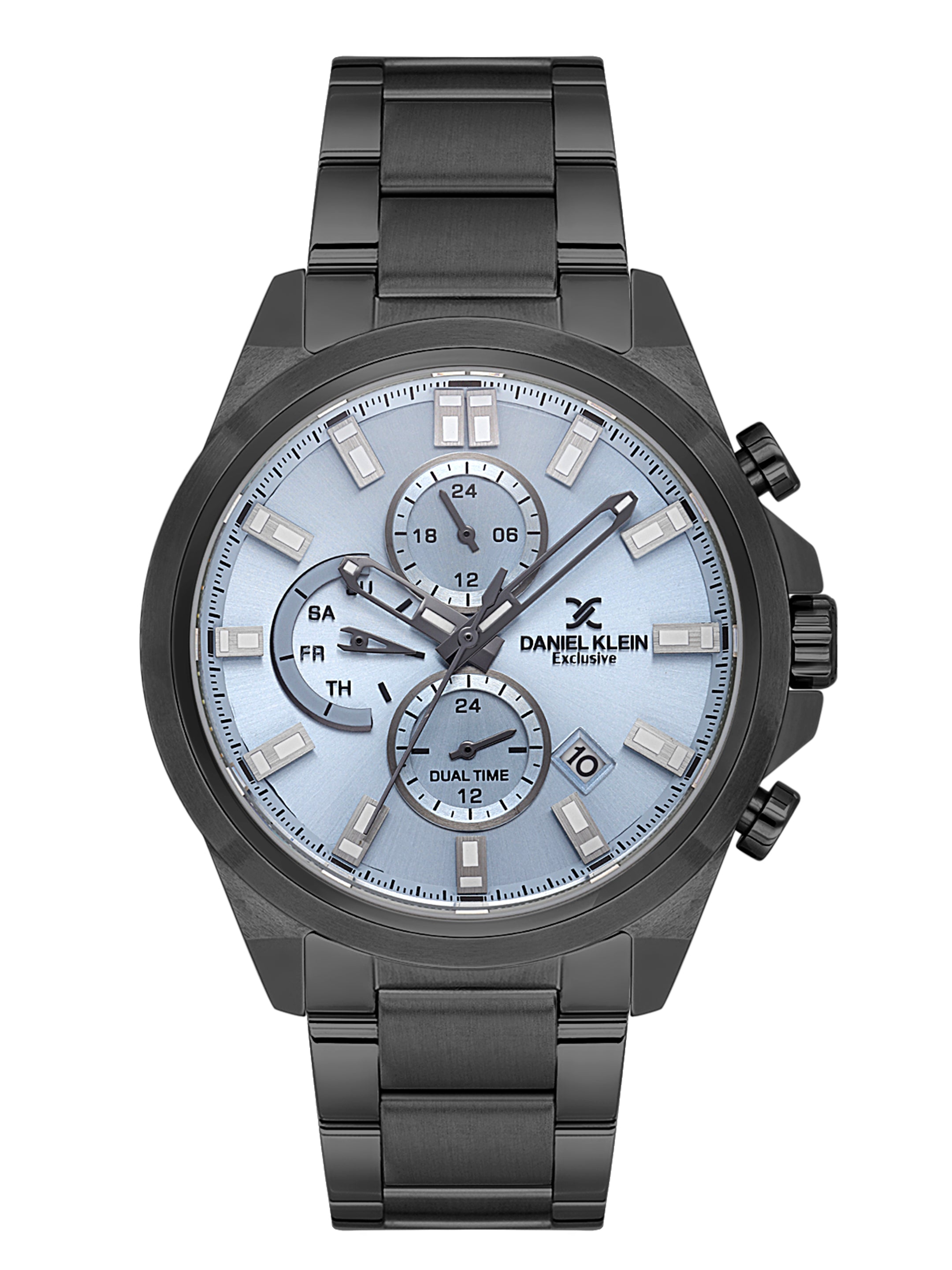 Daniel Klein Analog Blue Round Dial Gunmetalmetal Case Gunmetalmetal Strap Quartz Water-Resistant Wrist Watch for Men Boys DK.1.14245-5
