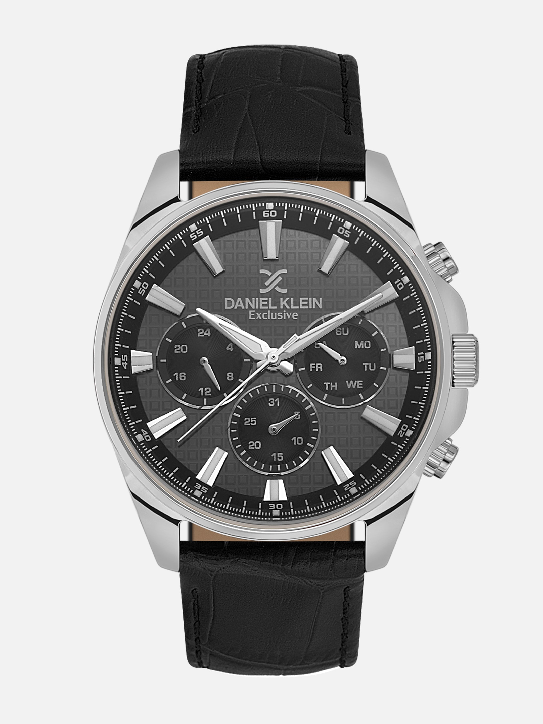 Daniel Klein Analog Black Round Dial Silver Case Black Strap Quartz Water-Resistant Wrist Watch for Men Boys DK.1.14239-2