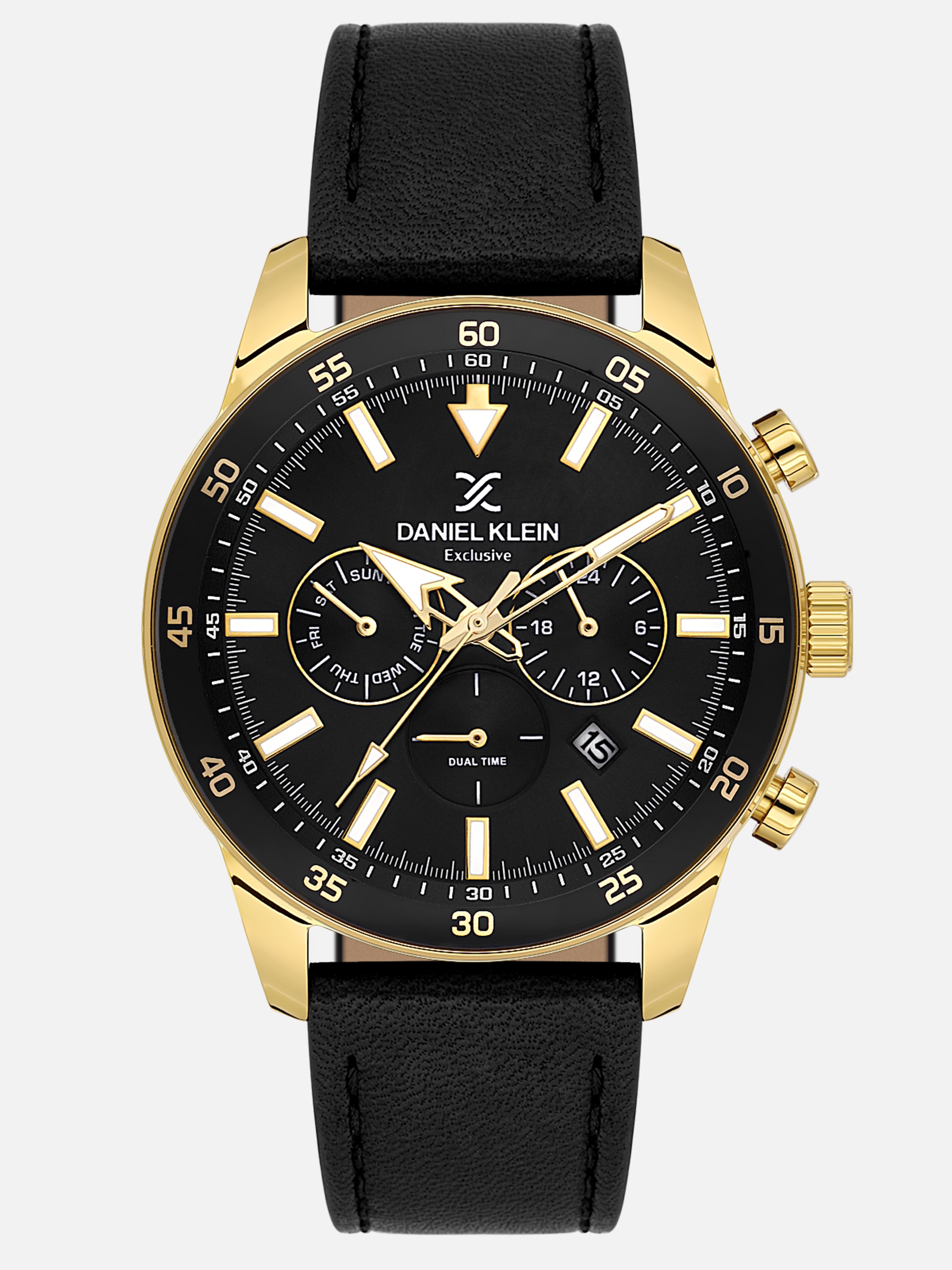 Daniel Klein Analog Black Round Dial Gold Case Black Strap Quartz Water-Resistant Wrist Watch for Men Boys DK.1.14255-3