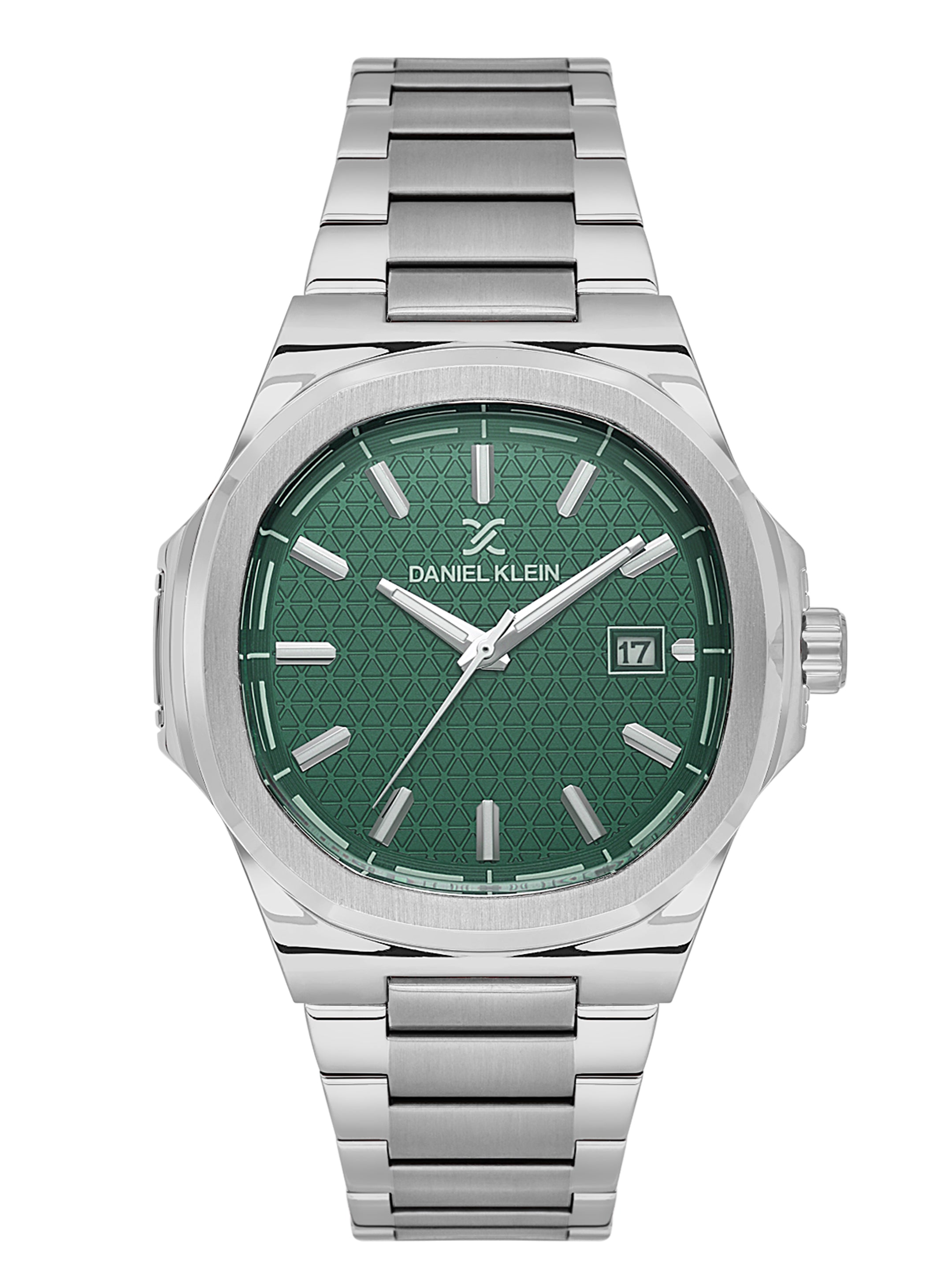 Daniel Klein Analog Dark Green Round Dial Silver Case Silver Strap Quartz Water-Resistant Wrist Watch for Men Boys DK.1.14201-4