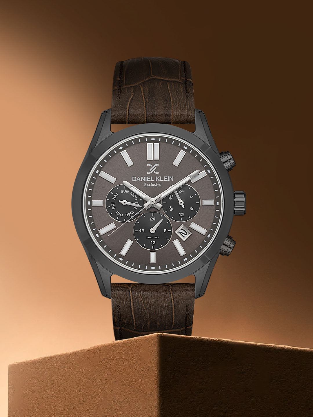 Daniel Klein Exclusive Warm Grey Dial Dark Brown Strap Men’s Analog Watch DK.1.14212-5