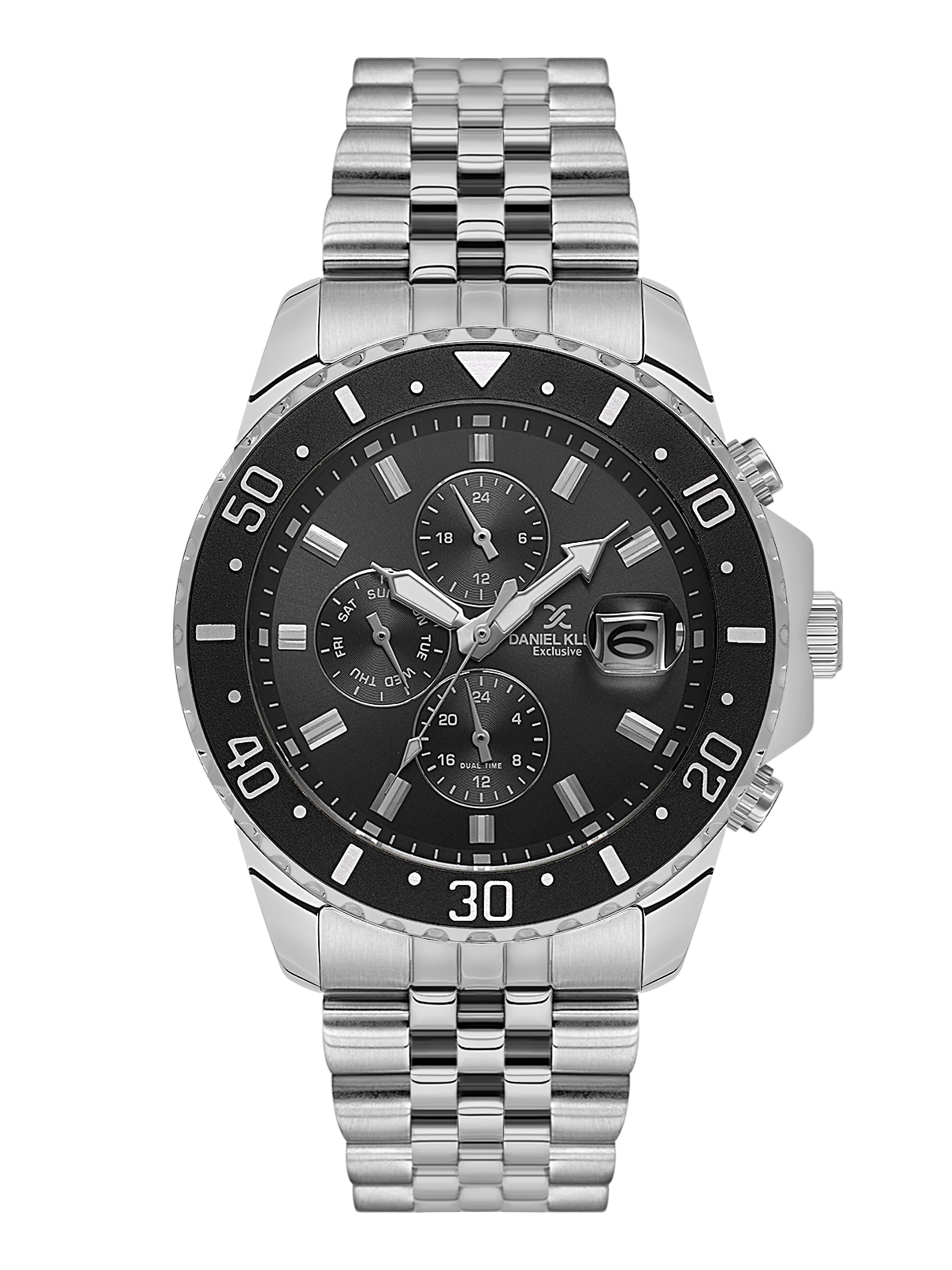 Daniel Klein Analog Black Round Dial Silver Case Silver Strap Quartz Water-Resistant Wrist Watch for Men Boys DK.1.14243-2