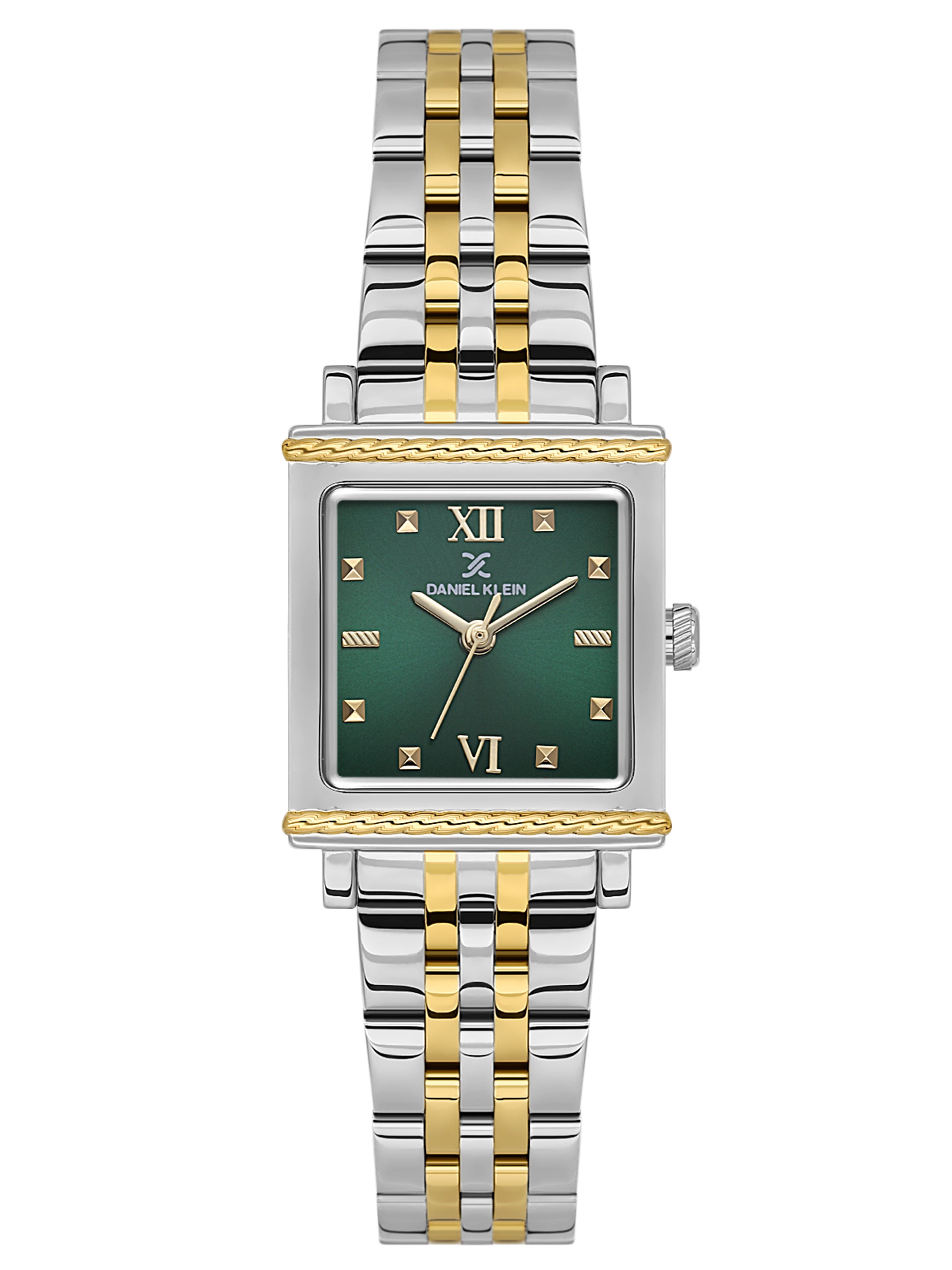 Daniel Klein Analog Dark Green Round Dial Silver and Gold Case Silver and Gold Strap Quartz Water-Resistant Wrist Watch for Women Girls, Ladies DK.1.14168-4