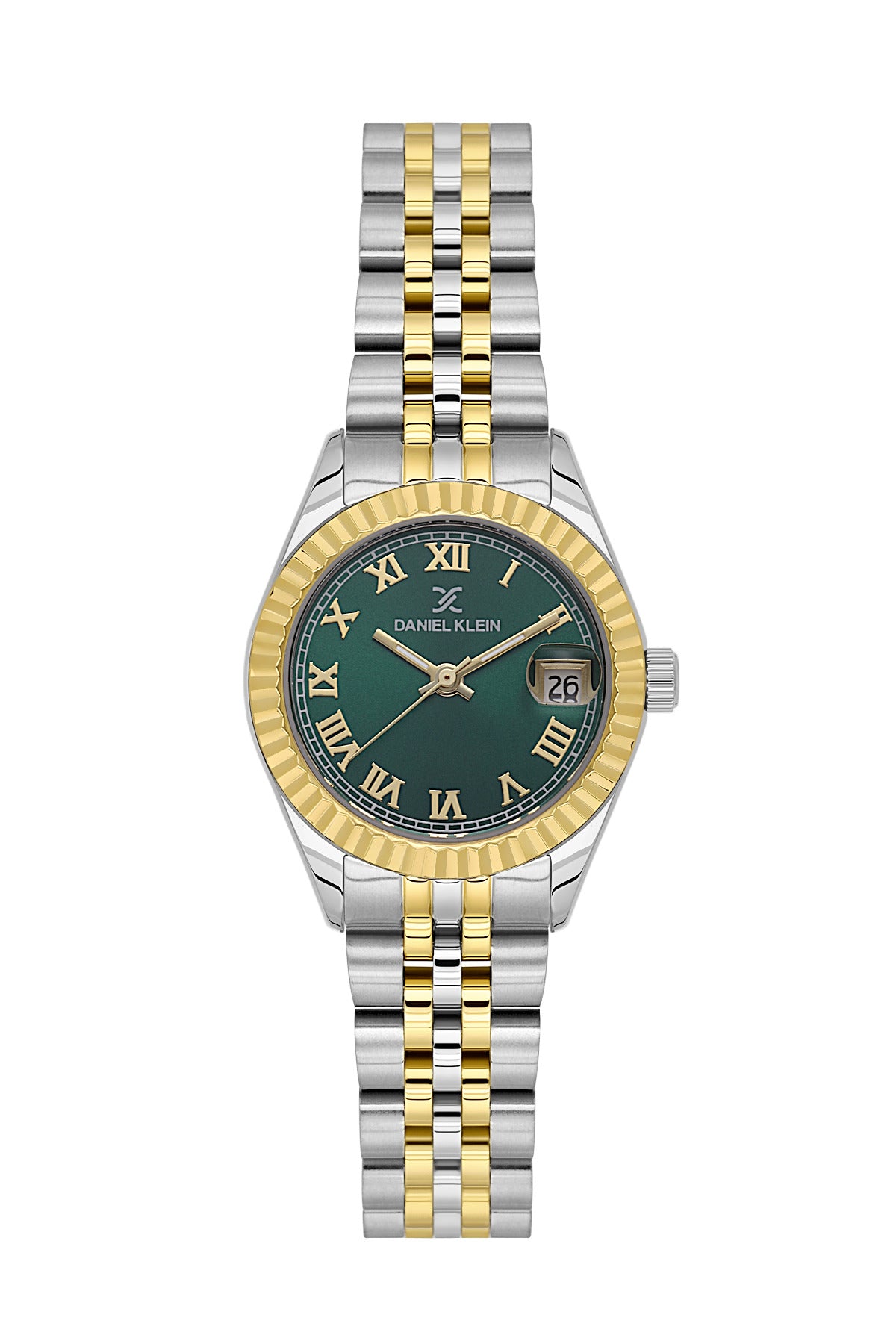 Daniel Klein Dark Green Dial Silver-Gold Strap Women’s Analog Watch DK.1.14097-4