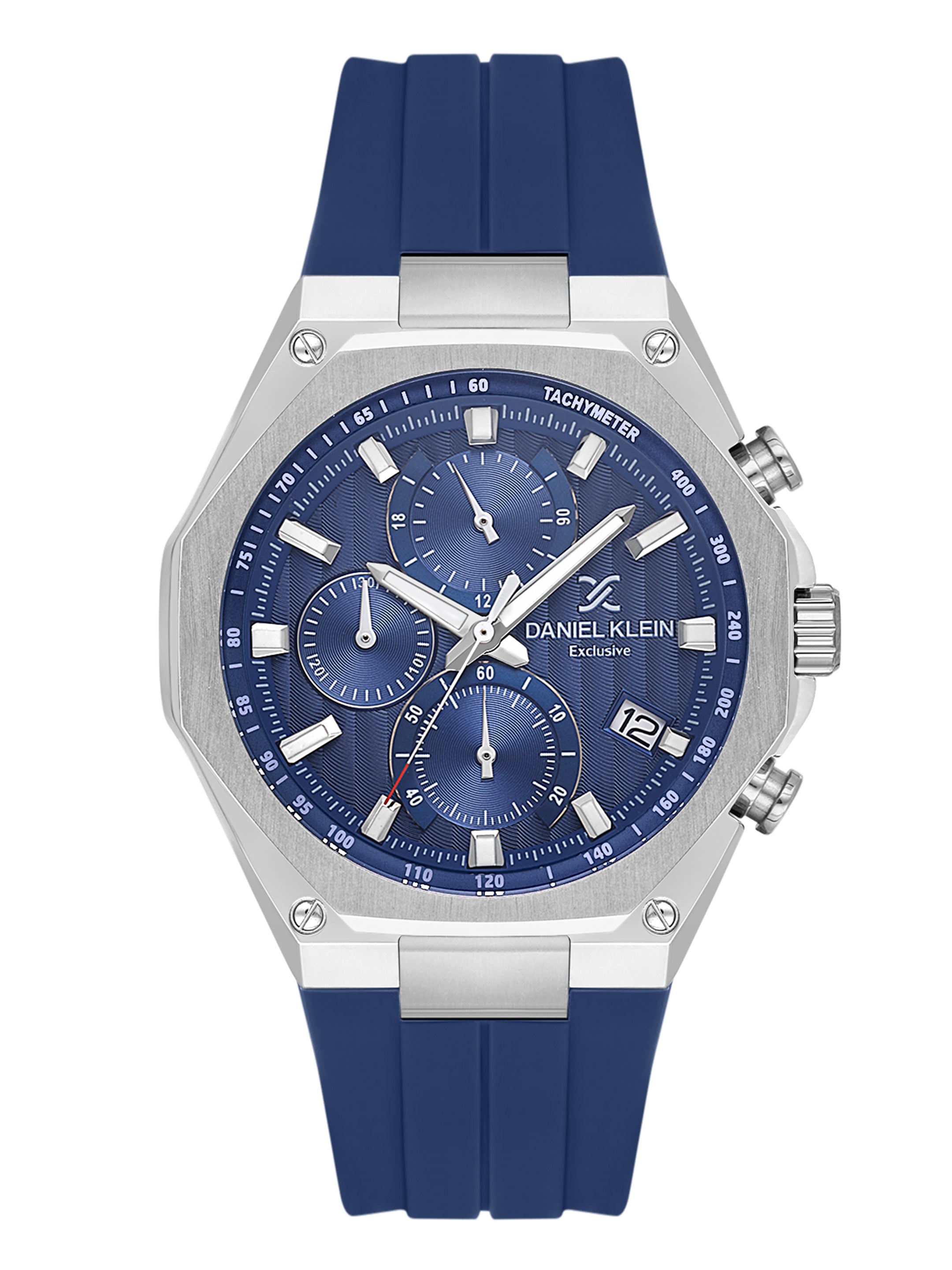 Daniel Klein Analog Dark Blue Round Dial Silver Case Dark Blue Strap Quartz Water-Resistant Wrist Watch for Men Boys DK.1.14258-3