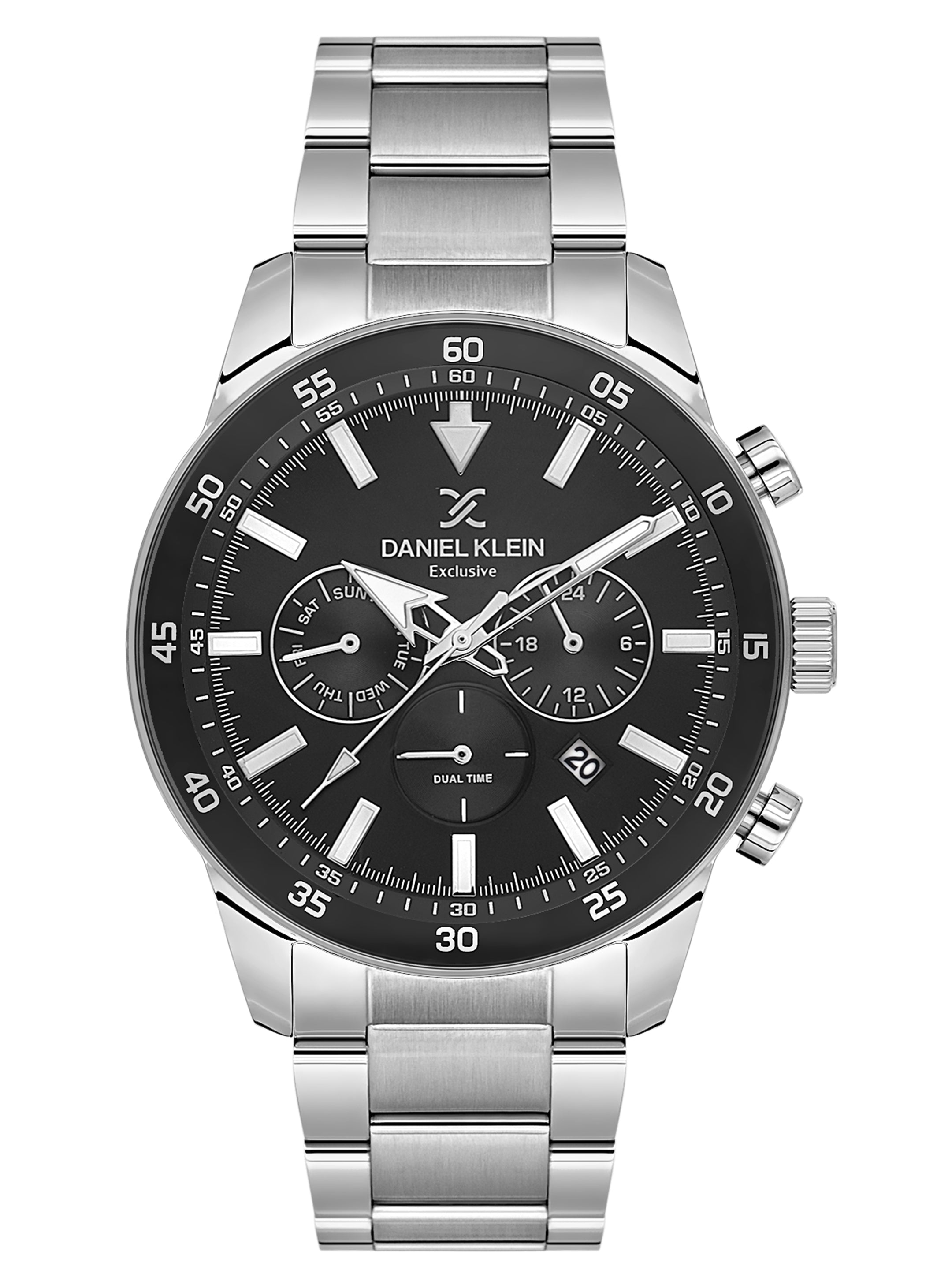Daniel Klein Analog Black Round Dial Silver Case Silver Strap Quartz Water-Resistant Wrist Watch for Men Boys DK.1.14256-1