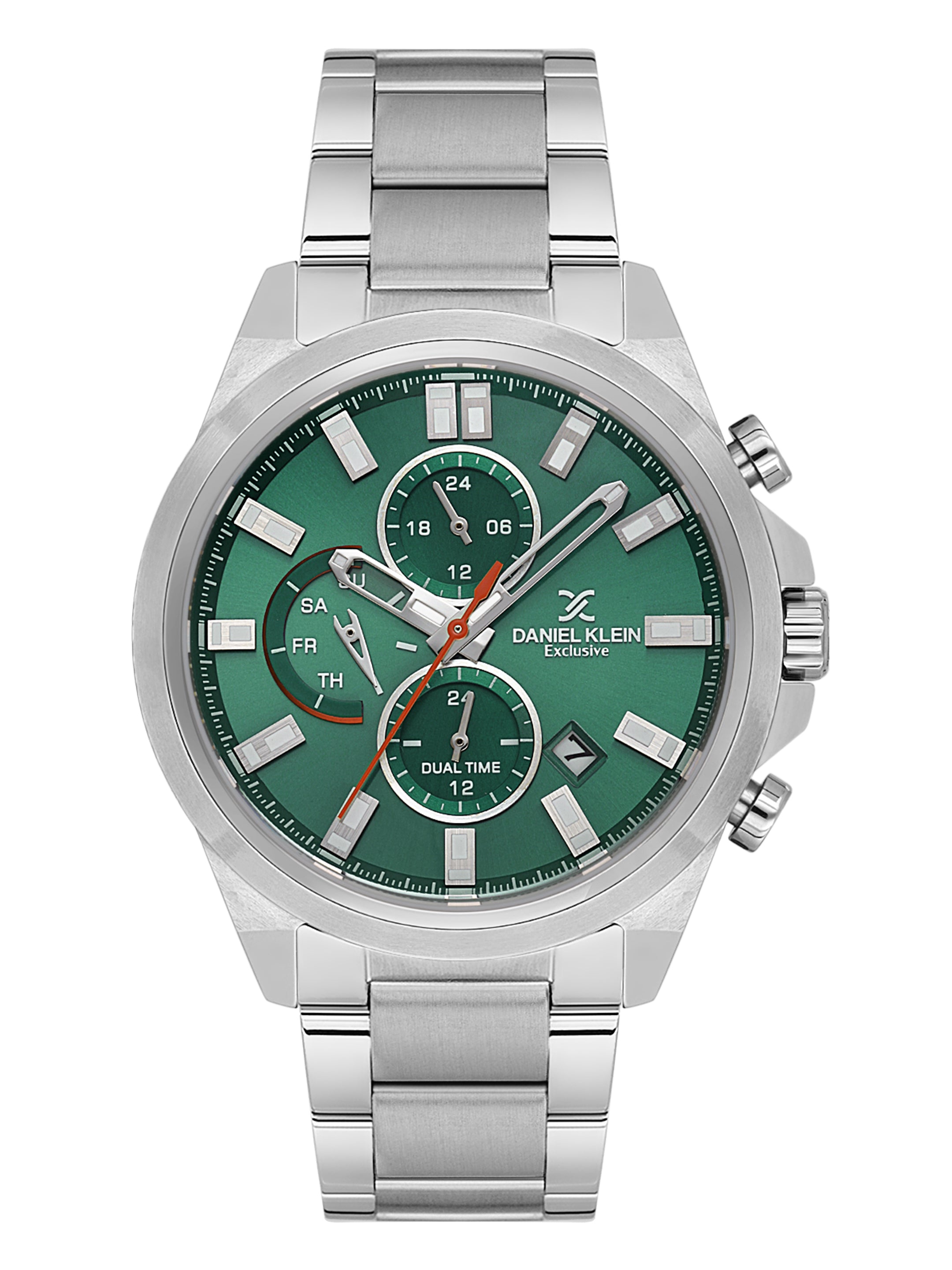 Daniel Klein Analog Dark Green Round Dial Silver Case Silver Strap Quartz Water-Resistant Wrist Watch for Men Boys DK.1.14245-2