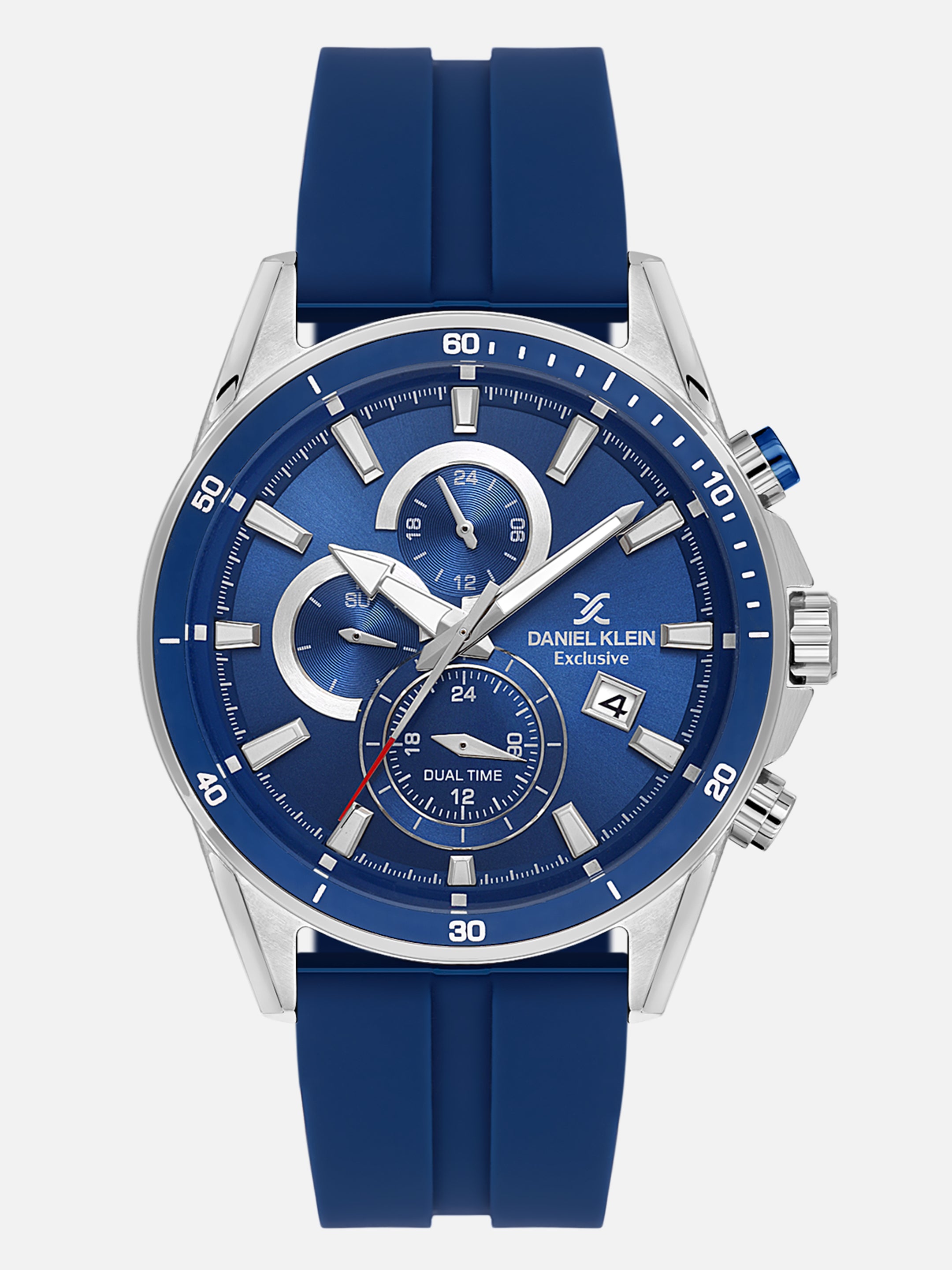 Daniel Klein Analog Dark Blue Round Dial Silver Case Dark Blue Strap Quartz Water-Resistant Wrist Watch for Men Boys DK.1.14246-3