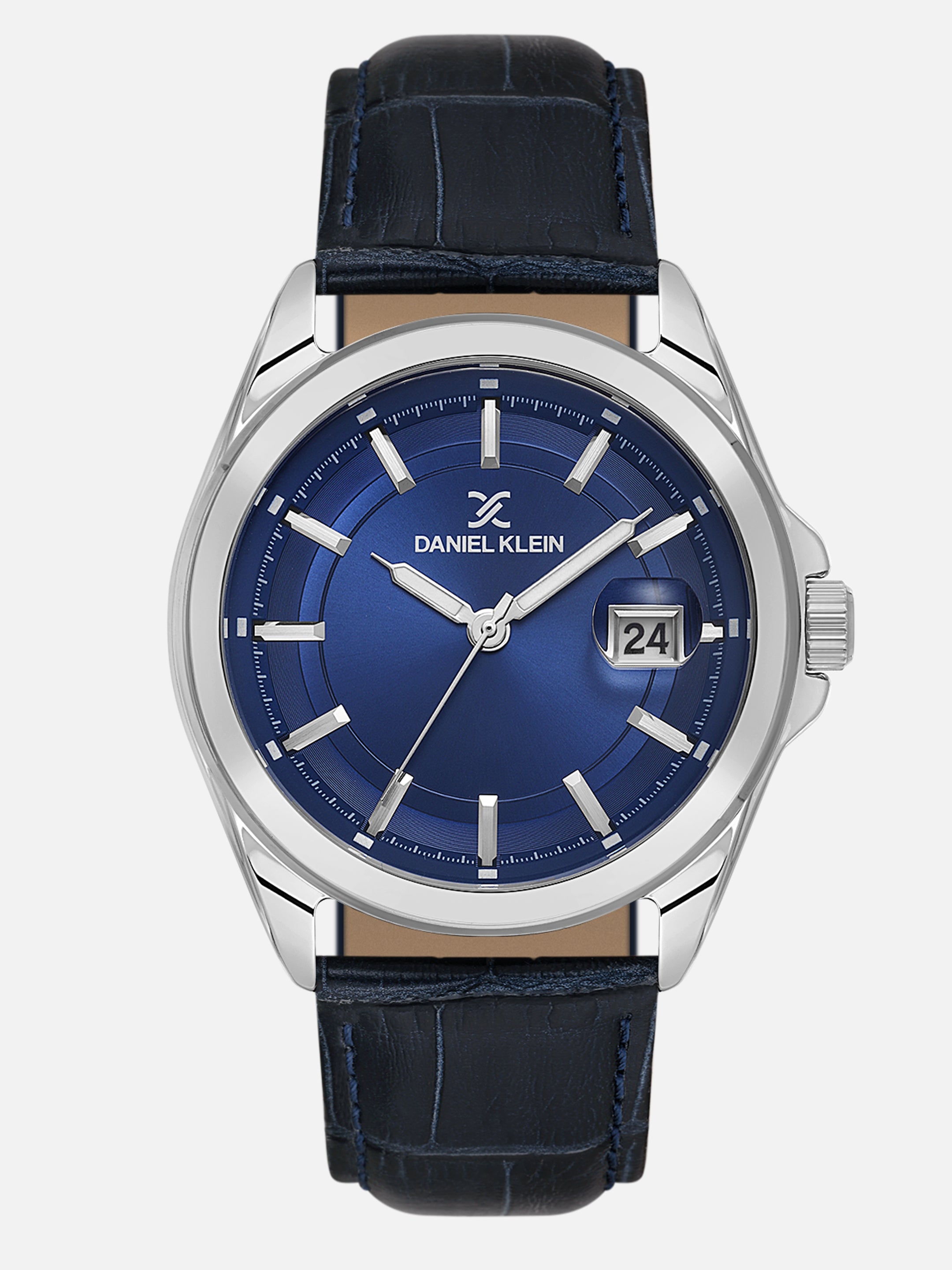 Daniel Klein Analog Dark Blue Round Dial Silver Case Dark Blue Strap Quartz Water-Resistant Wrist Watch for Men Boys DK.6.14206-2