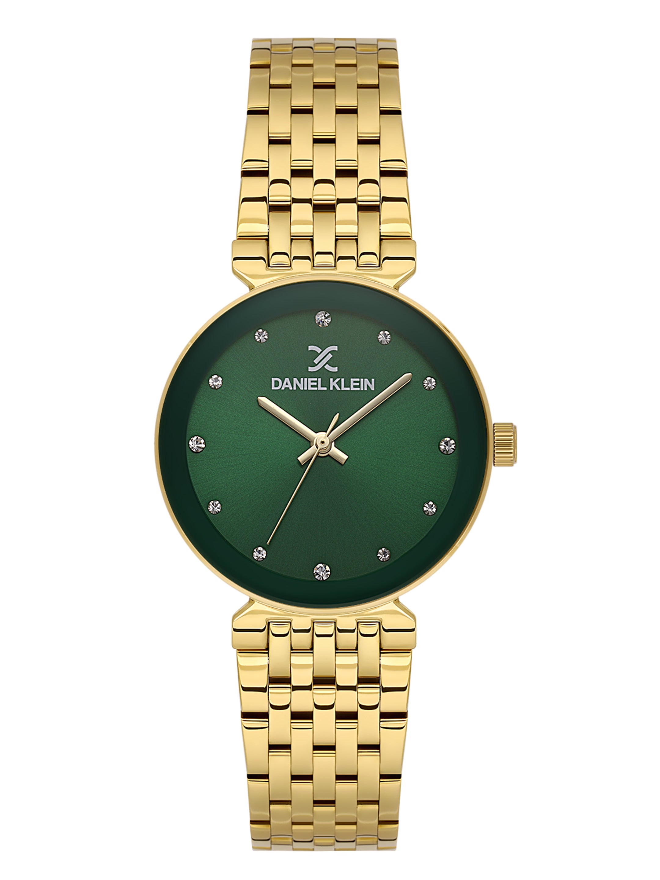 Daniel Klein Analog Dark Green Round Dial Gold Case Gold Strap Quartz Water-Resistant Wrist Watch for Women Girls, Ladies DK.1.14175-4