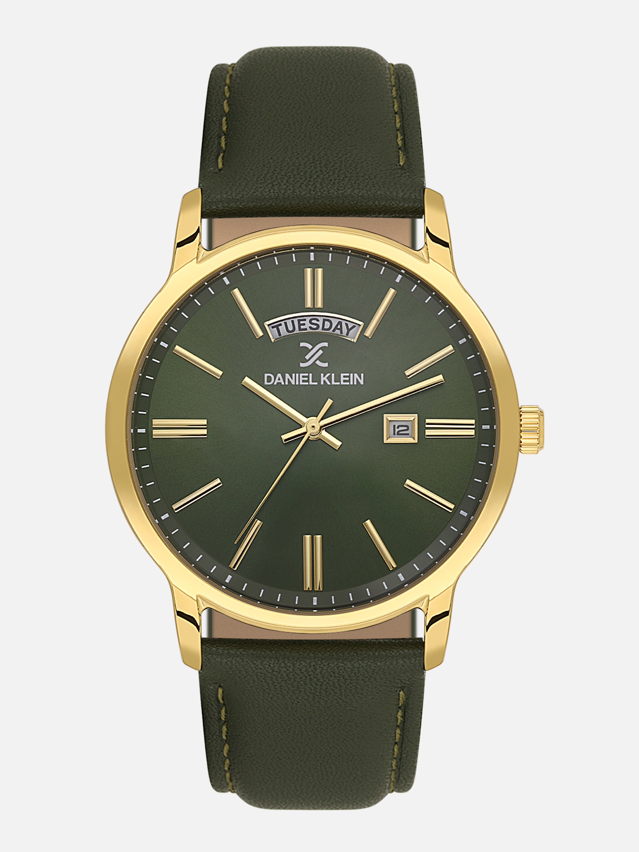 Daniel Klein Analog Green Round Dial Gold Case Green Strap Quartz Water-Resistant Wrist Watch for Men Boys DK.6.14204-4