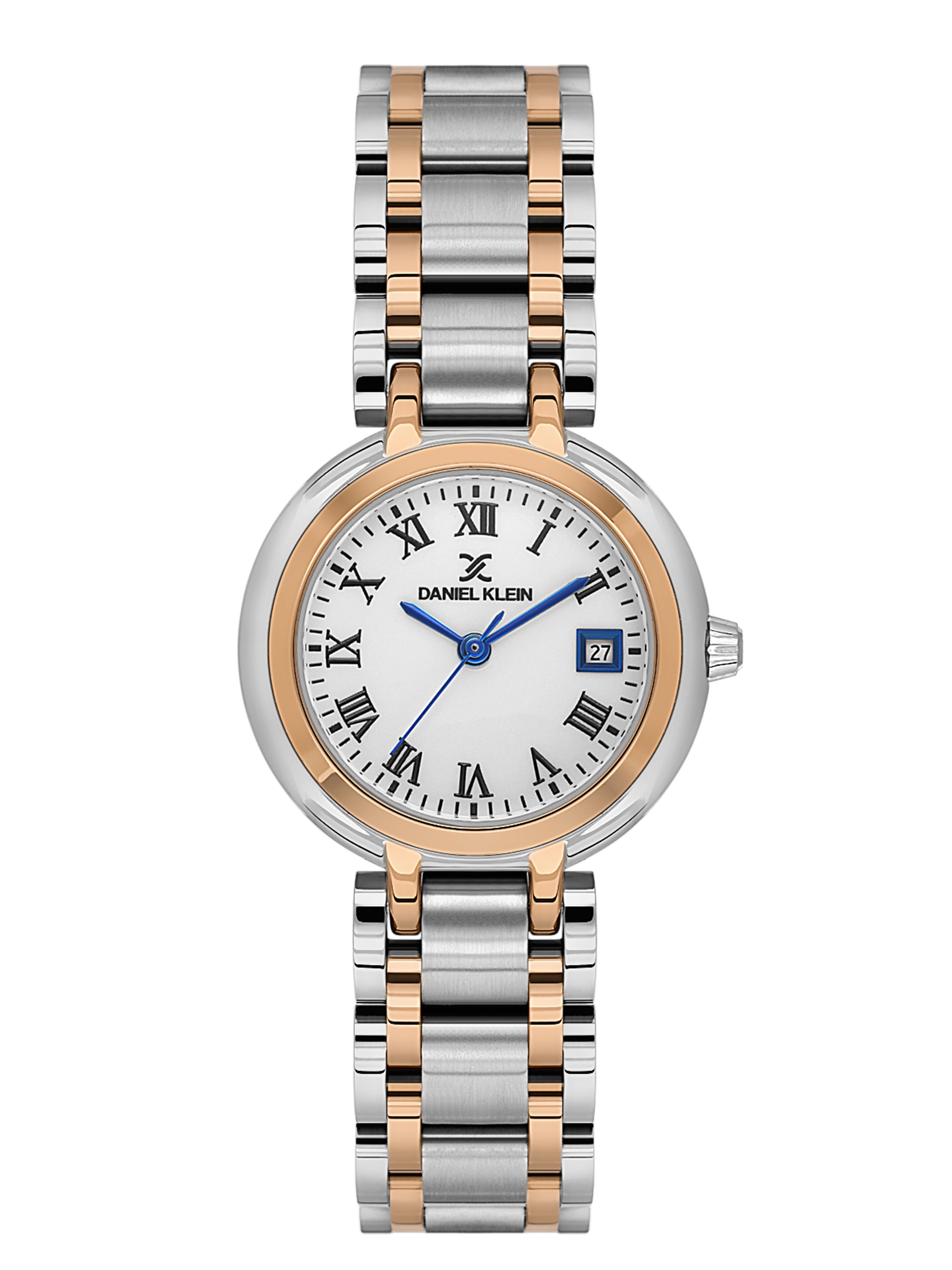 Daniel Klein Analog White Round Dial Silver and Rose Gold Case Silver and Rose Gold Strap Quartz Water-Resistant Wrist Watch for Women Girls, Ladies DK.1.14173-5