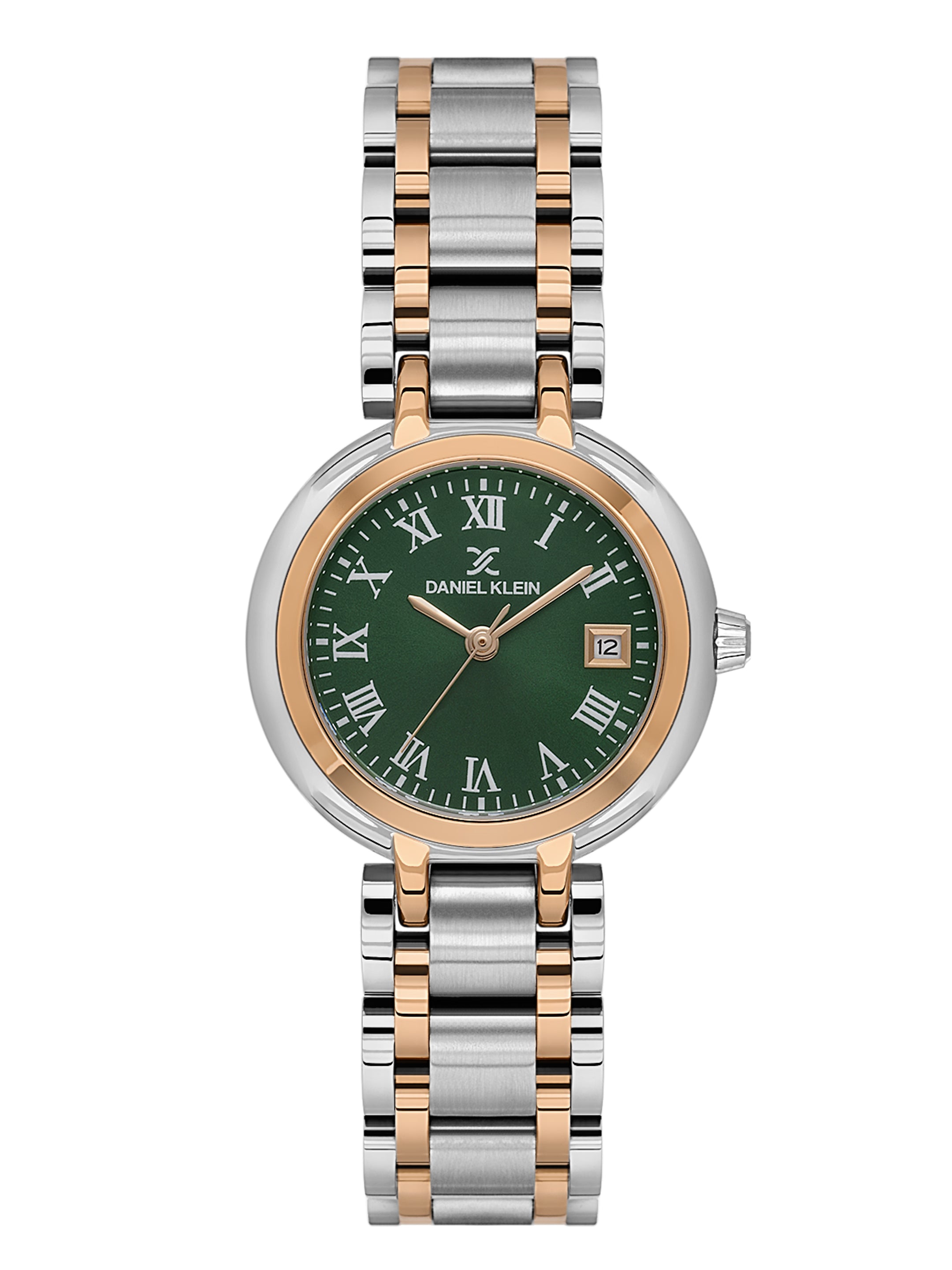 Daniel Klein Analog Dark Green Round Dial Silver and Rose Gold Case Silver and Rose Gold Strap Quartz Water-Resistant Wrist Watch for Women Girls, Ladies DK.1.14173-6