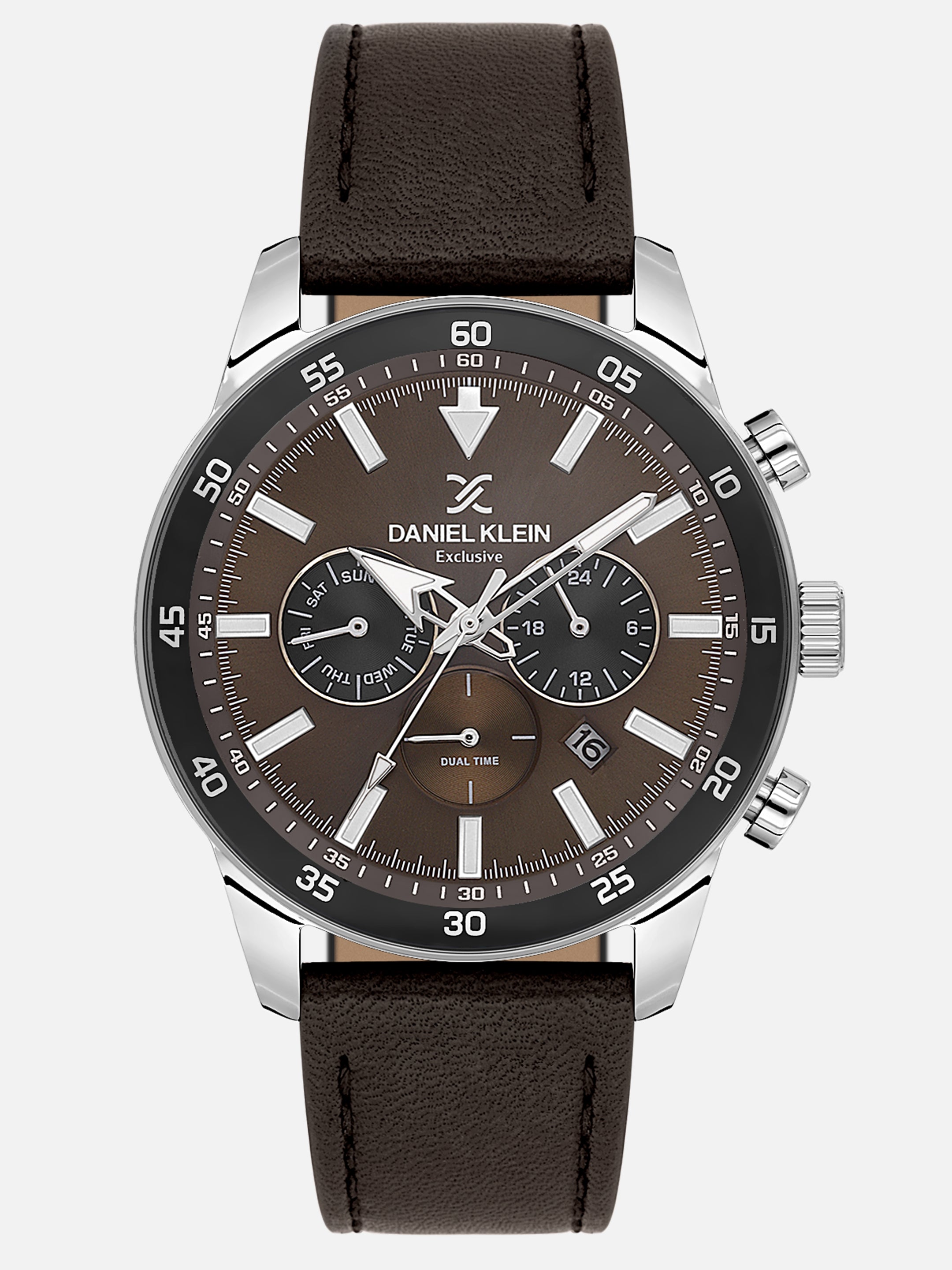 Daniel Klein Analog D.Brown Round Dial Silver Case D.Brown Strap Quartz Water-Resistant Wrist Watch for Men Boys DK.1.14255-5