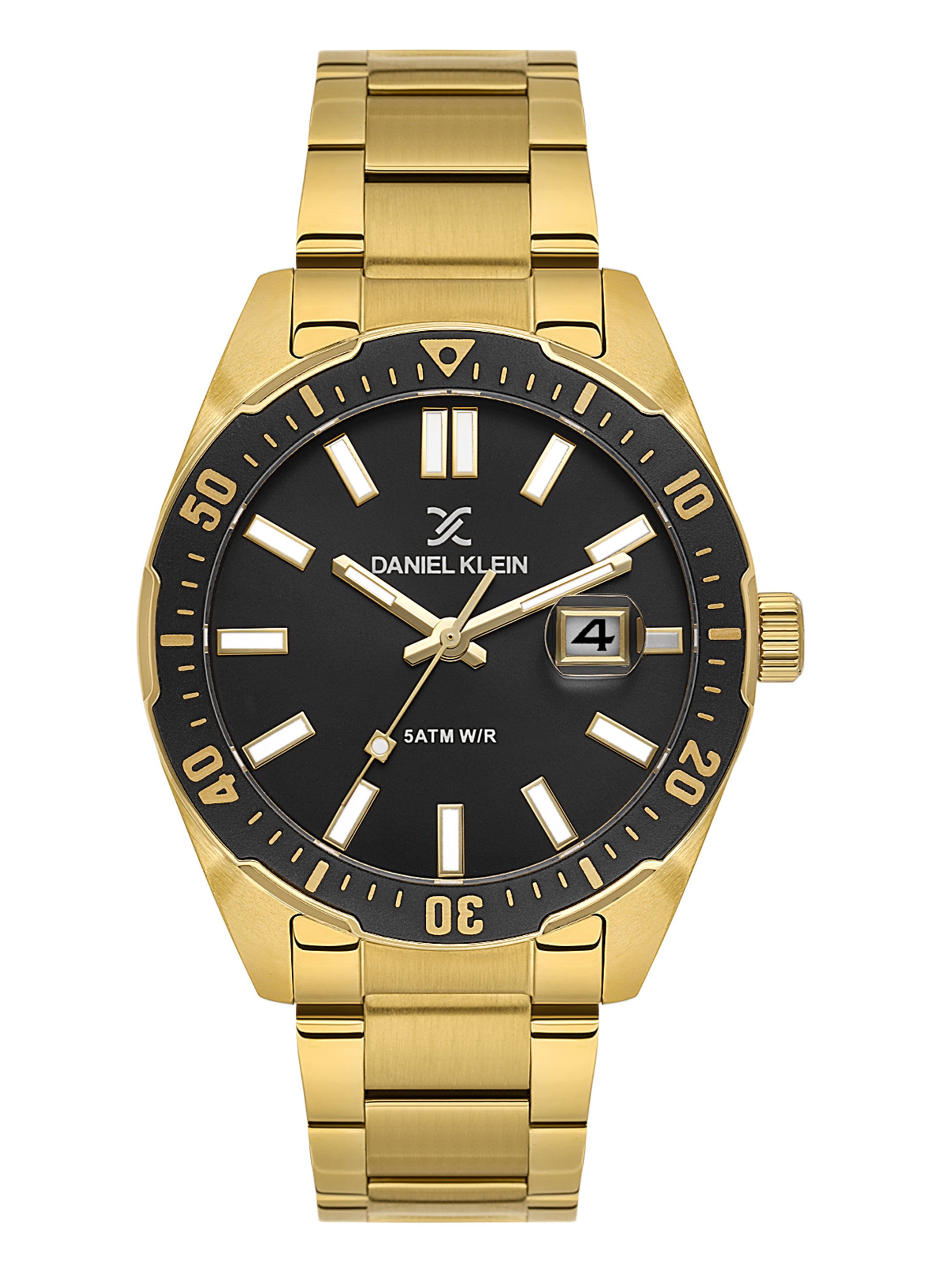 Daniel Klein Analog Black Round Dial Gold Case Gold Strap Quartz Water-Resistant Wrist Watch for Men Boys DK.1.14195-5