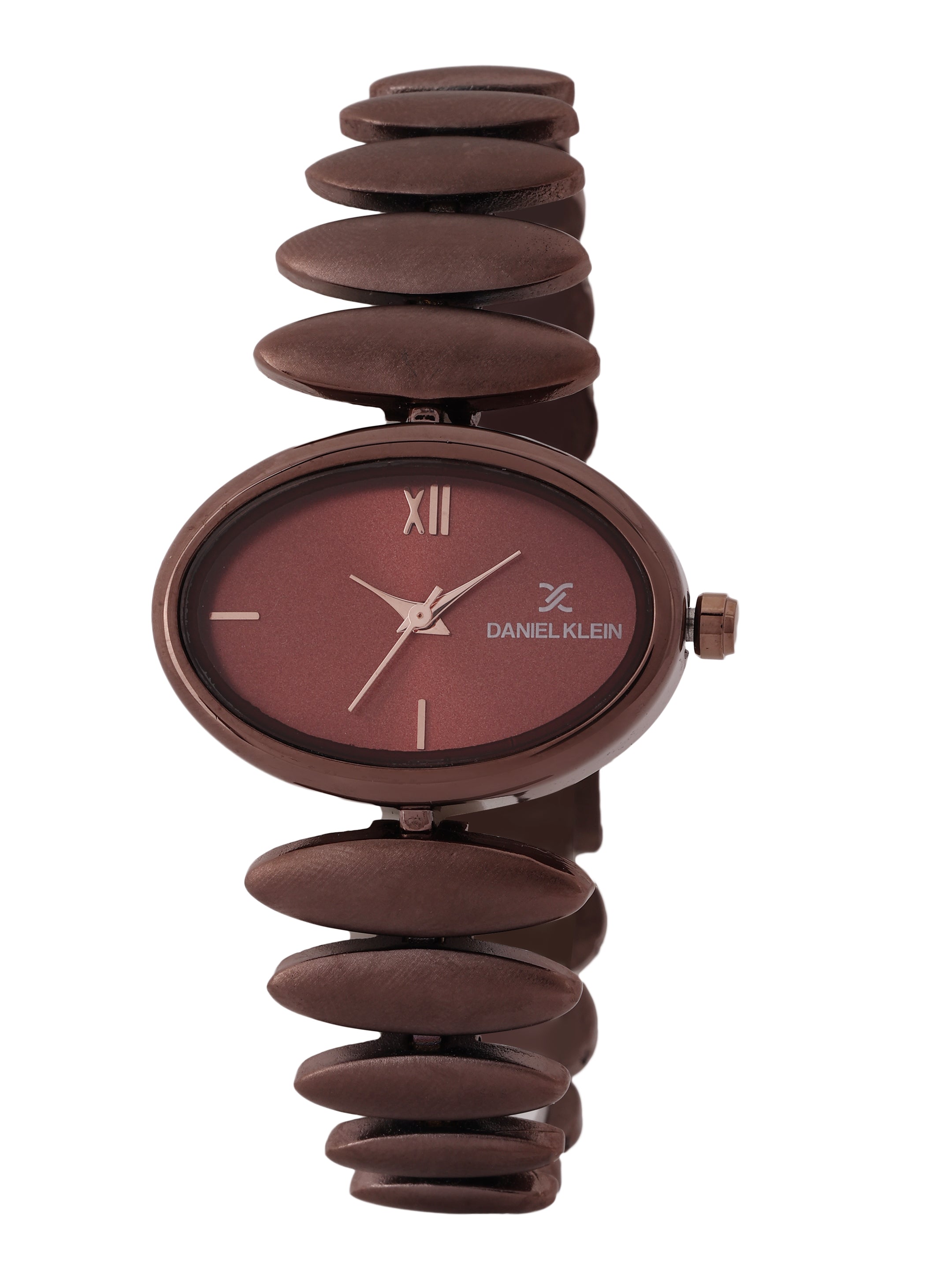 "Daniel Klein Women’s Brown Bracelet Watch – Elegant Maroon Oval Dial, Premium Design "