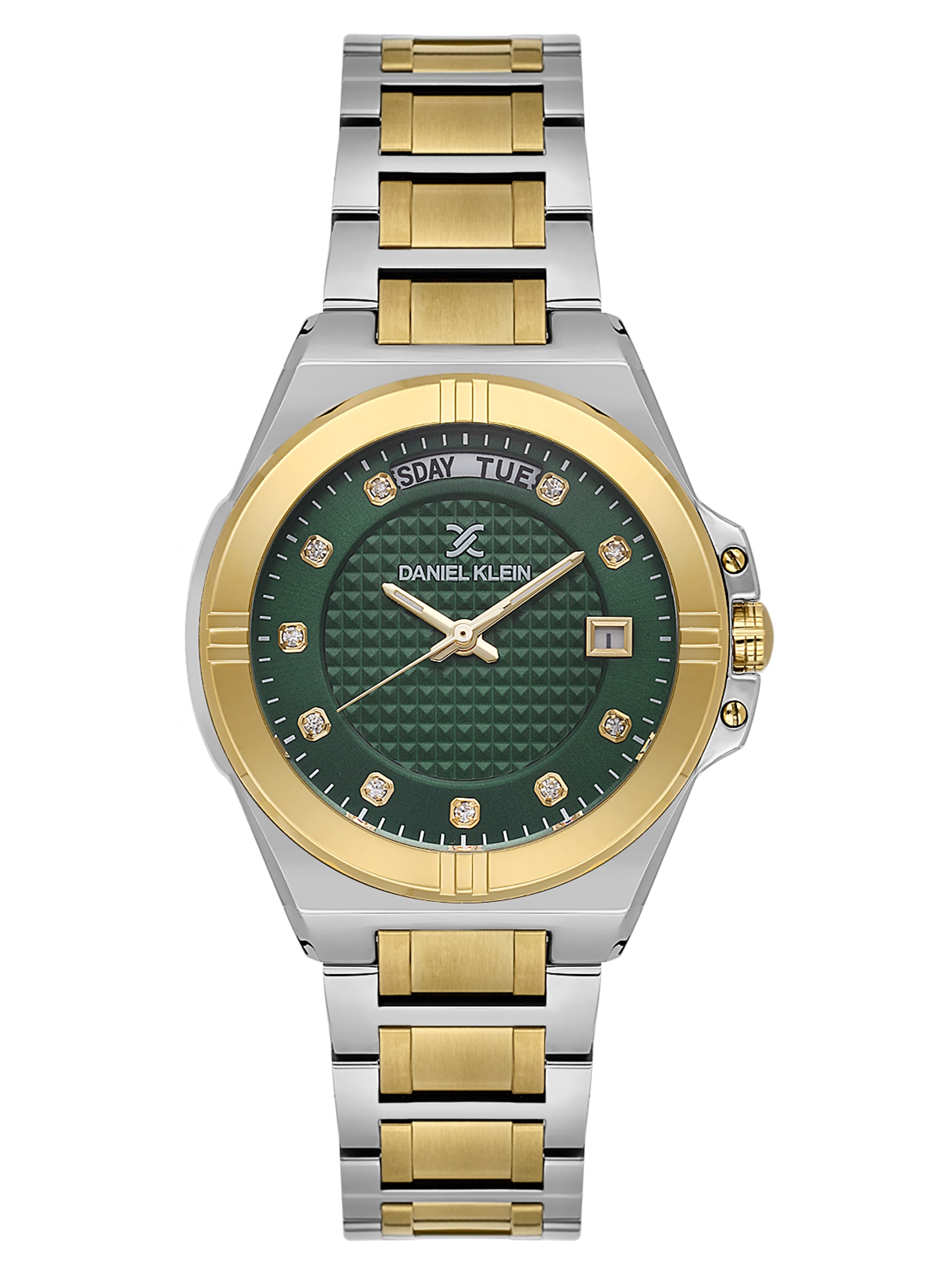 Daniel Klein Analog Dark Green Round Dial Silver and Gold Case Silver and Gold Strap Quartz Water-Resistant Wrist Watch for Women Girls, Ladies DK.1.14176-4