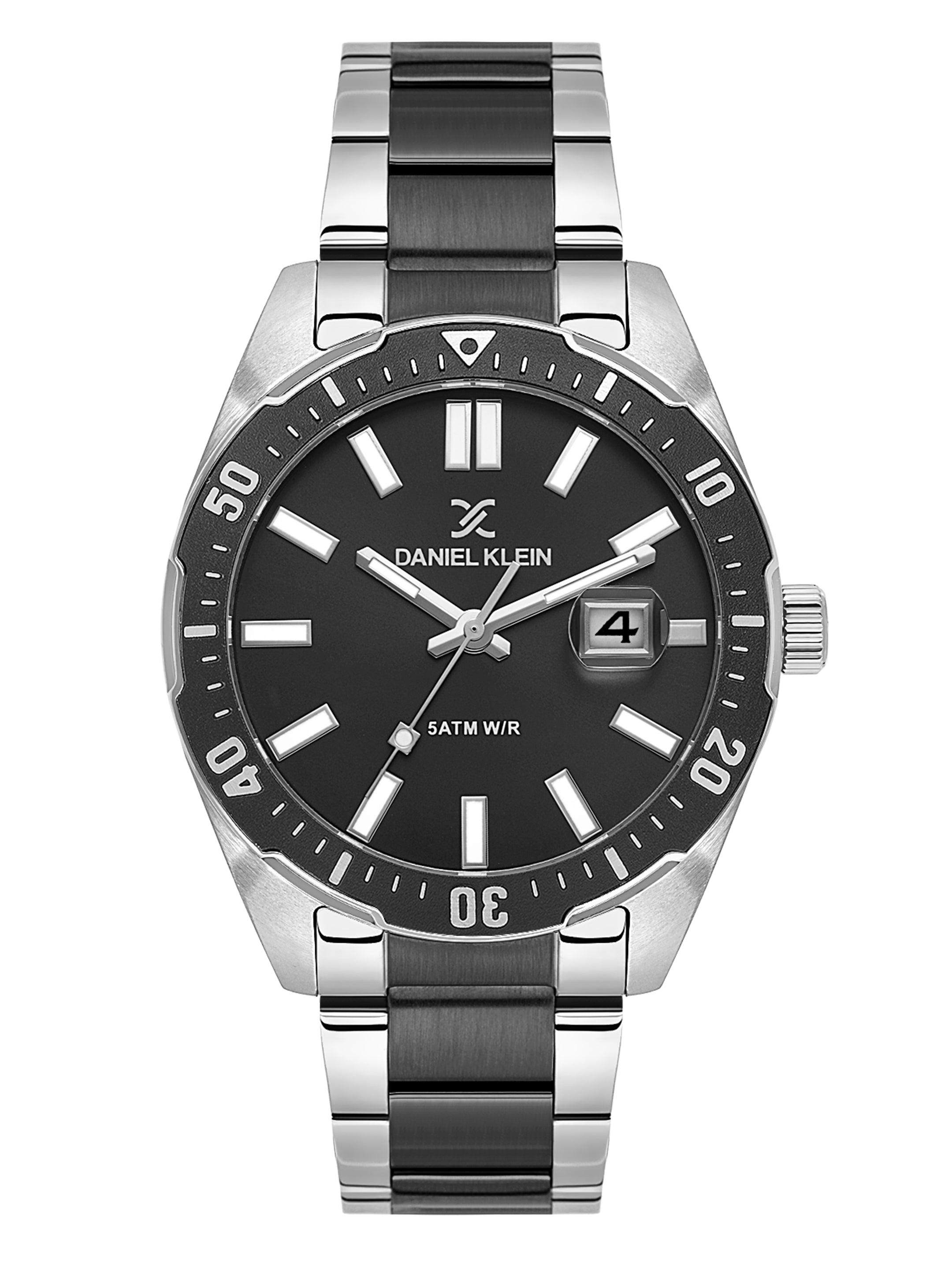 Daniel Klein Analog Black Round Dial Silver/Black Case Silver/Black Strap Quartz Water-Resistant Wrist Watch for Men Boys DK.1.14195-4