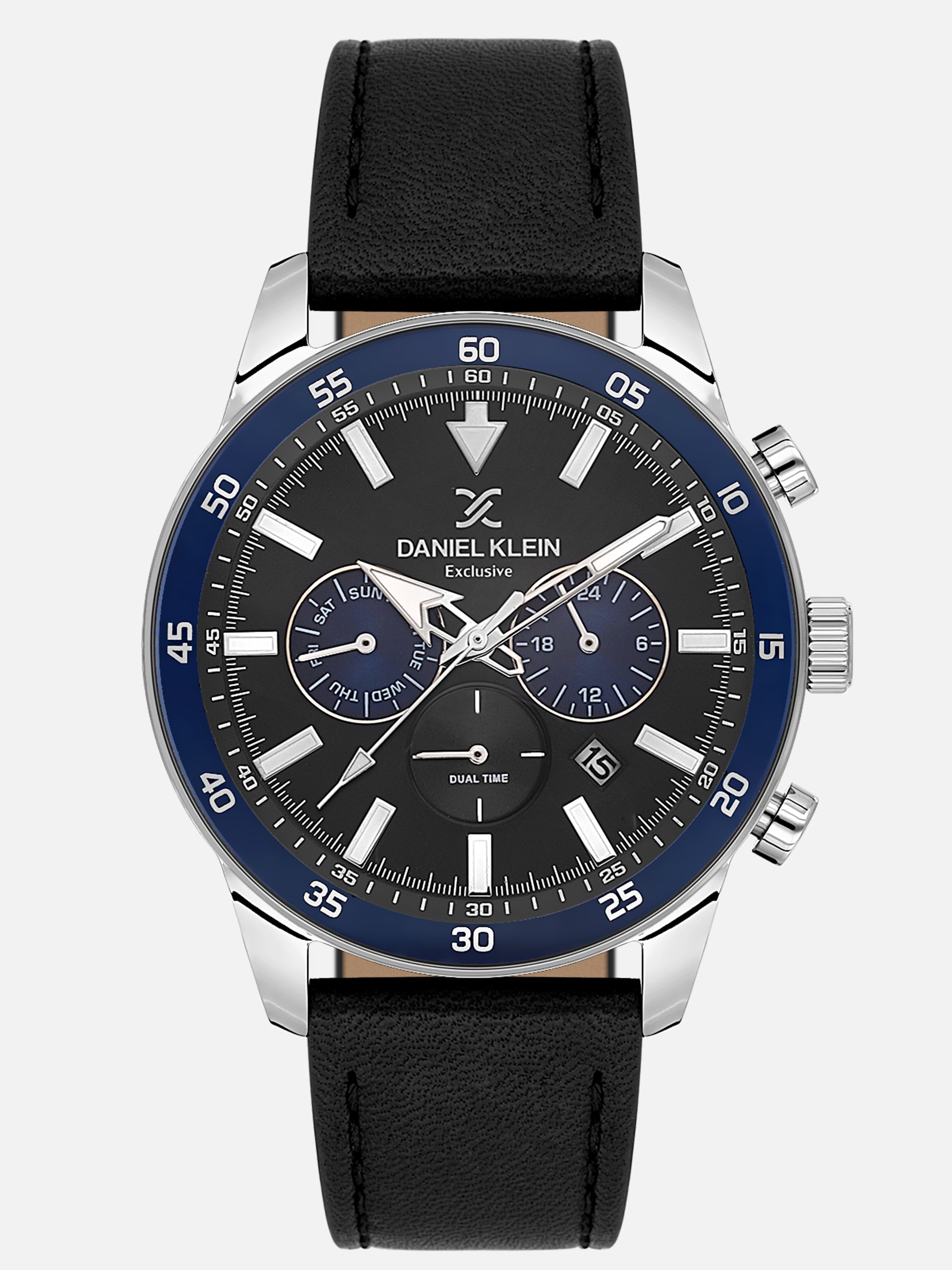 Daniel Klein Analog Black Round Dial Silver Case Black Strap Quartz Water-Resistant Wrist Watch for Men Boys DK.1.14255-2