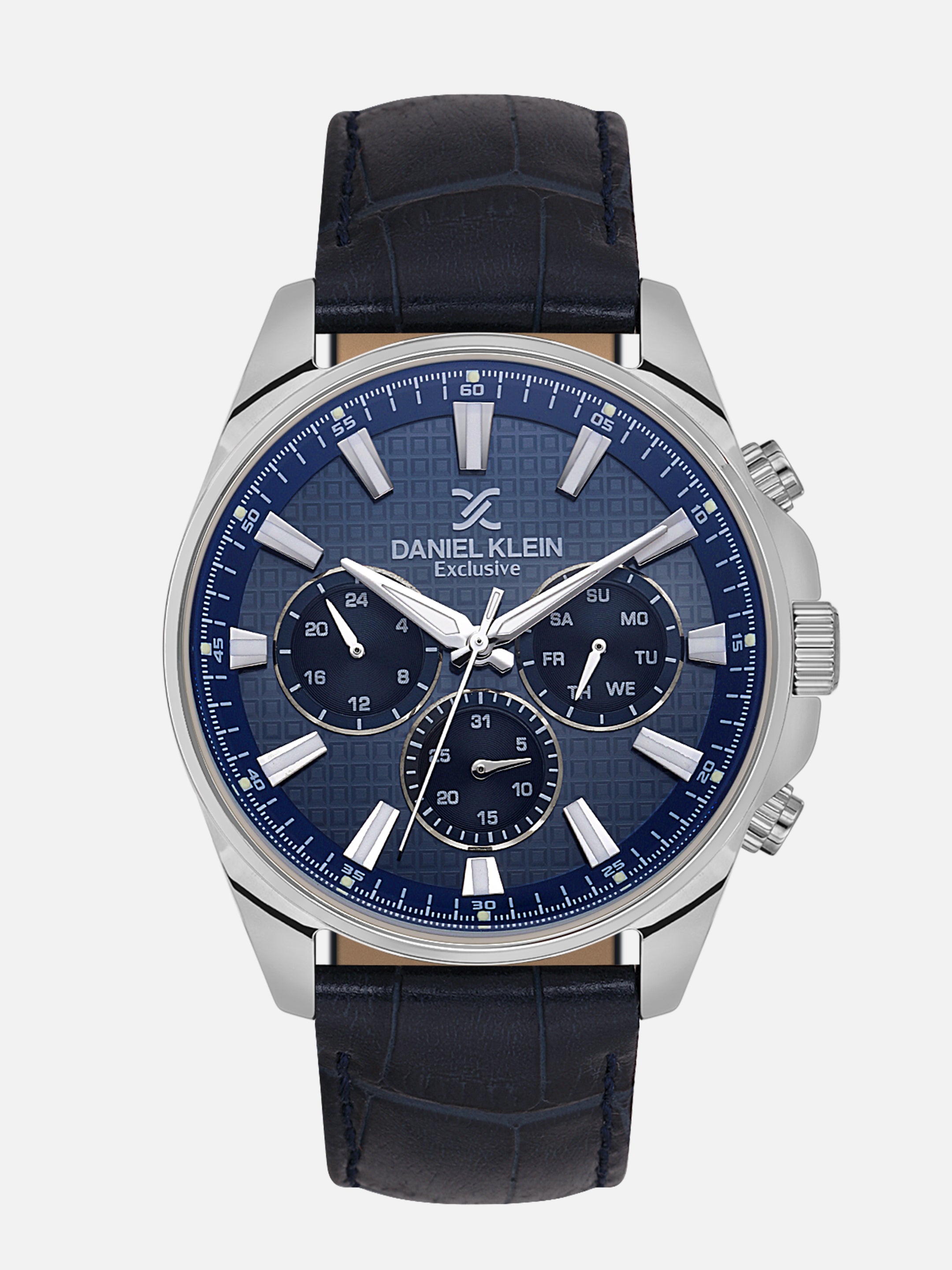 Daniel Klein Analog Dark Blue Round Dial Silver Case Dark Blue Strap Quartz Water-Resistant Wrist Watch for Men Boys DK.1.14239-3