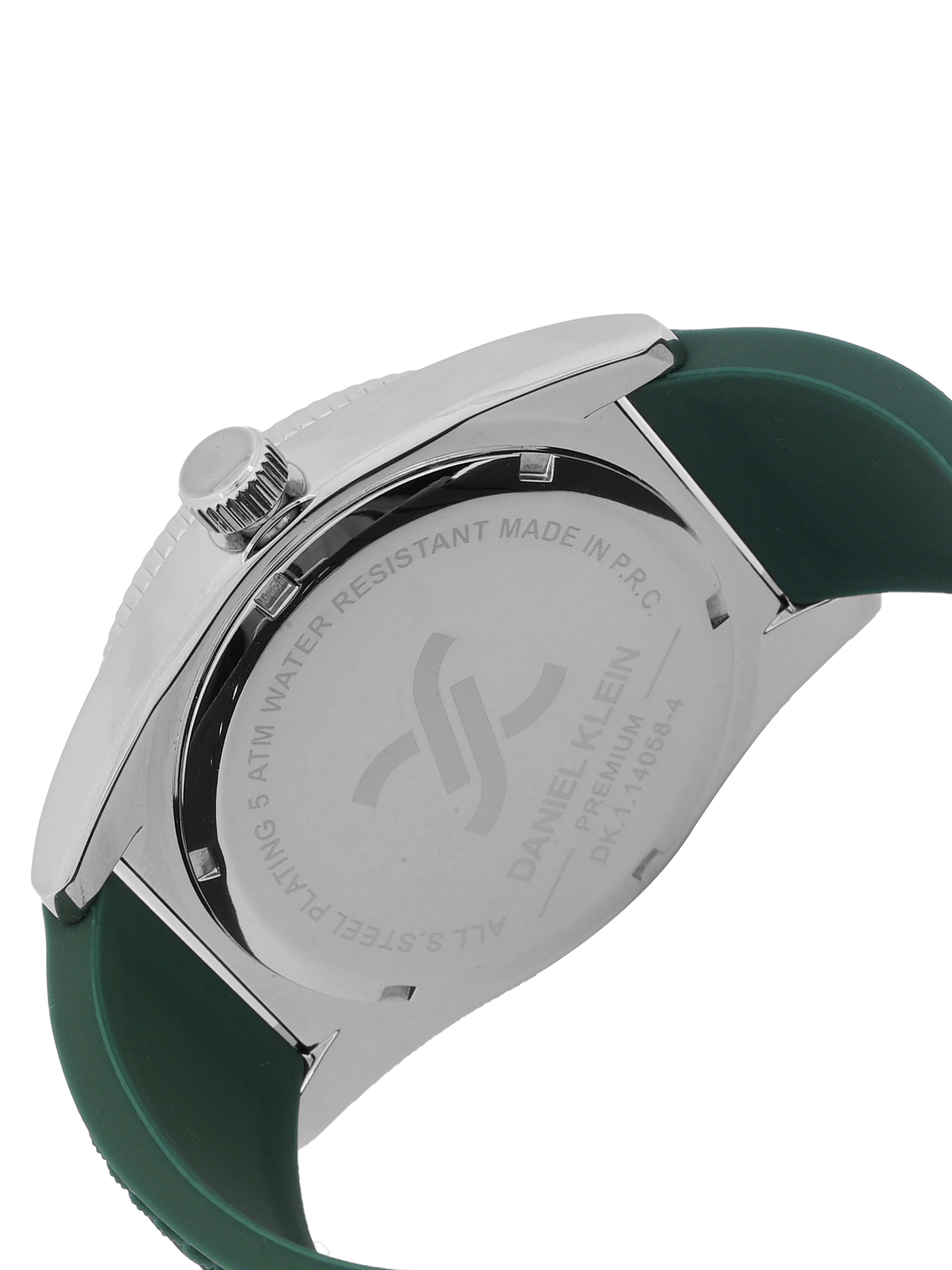 Daniel Klein Green Dial Analog Watch for Men – Silicone Strap, Water Resistant DK.1.14058-4