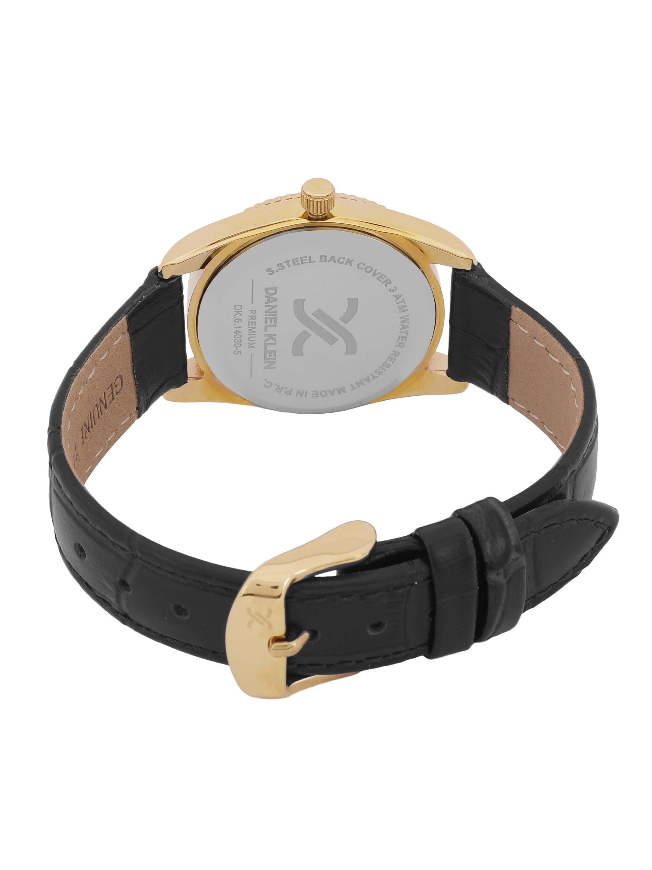 Daniel klein IPG Gun Black Sunray Dial Leather Watch for Women DK.6.14030-2