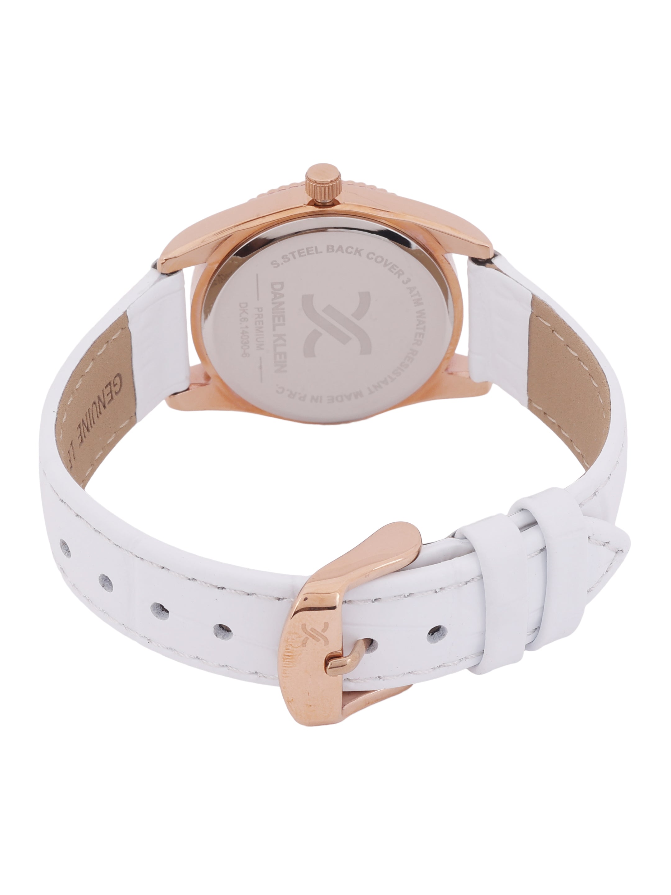 Daniel klein IP Pink R.Gold Silver White Sunray Dial Leather Watch for Women DK.6.14030-6
