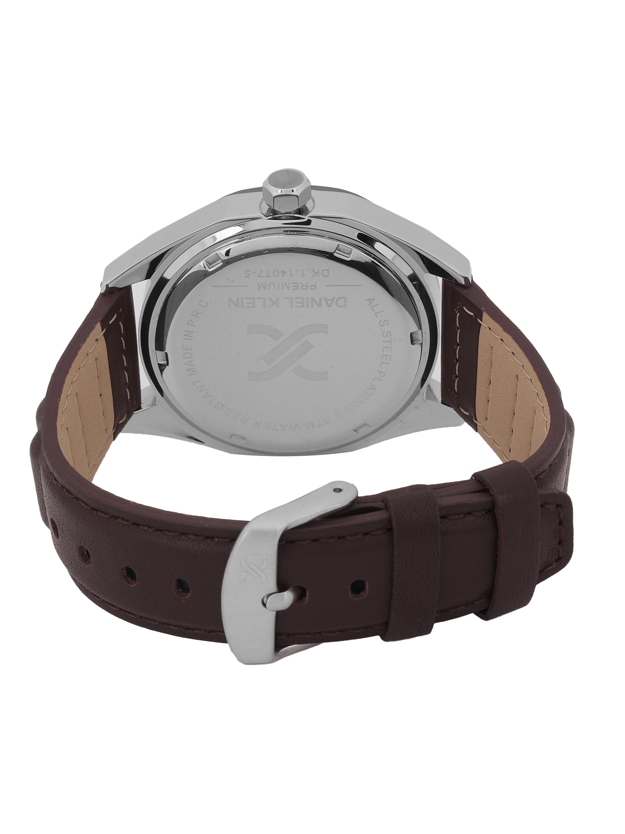 Daniel klein Dual-Tone IPS/IP Black Gun Black Emboss Dial Leather Watch for Men DK.1.14077-4