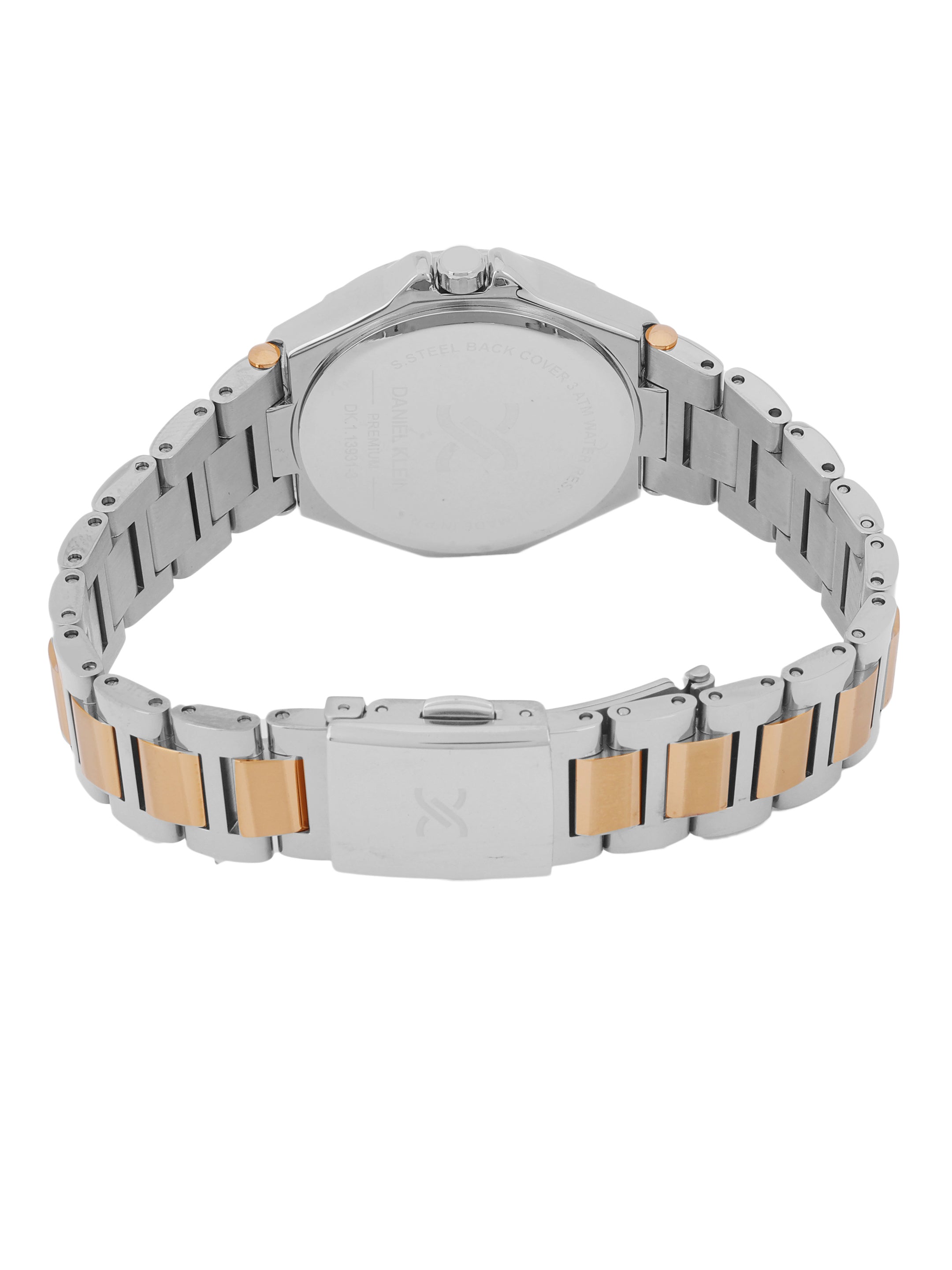 Daniel klein IPS/IP Pink Rose Gold Silver Embossed Dial Stone Watch for Women DK.1.13931-6