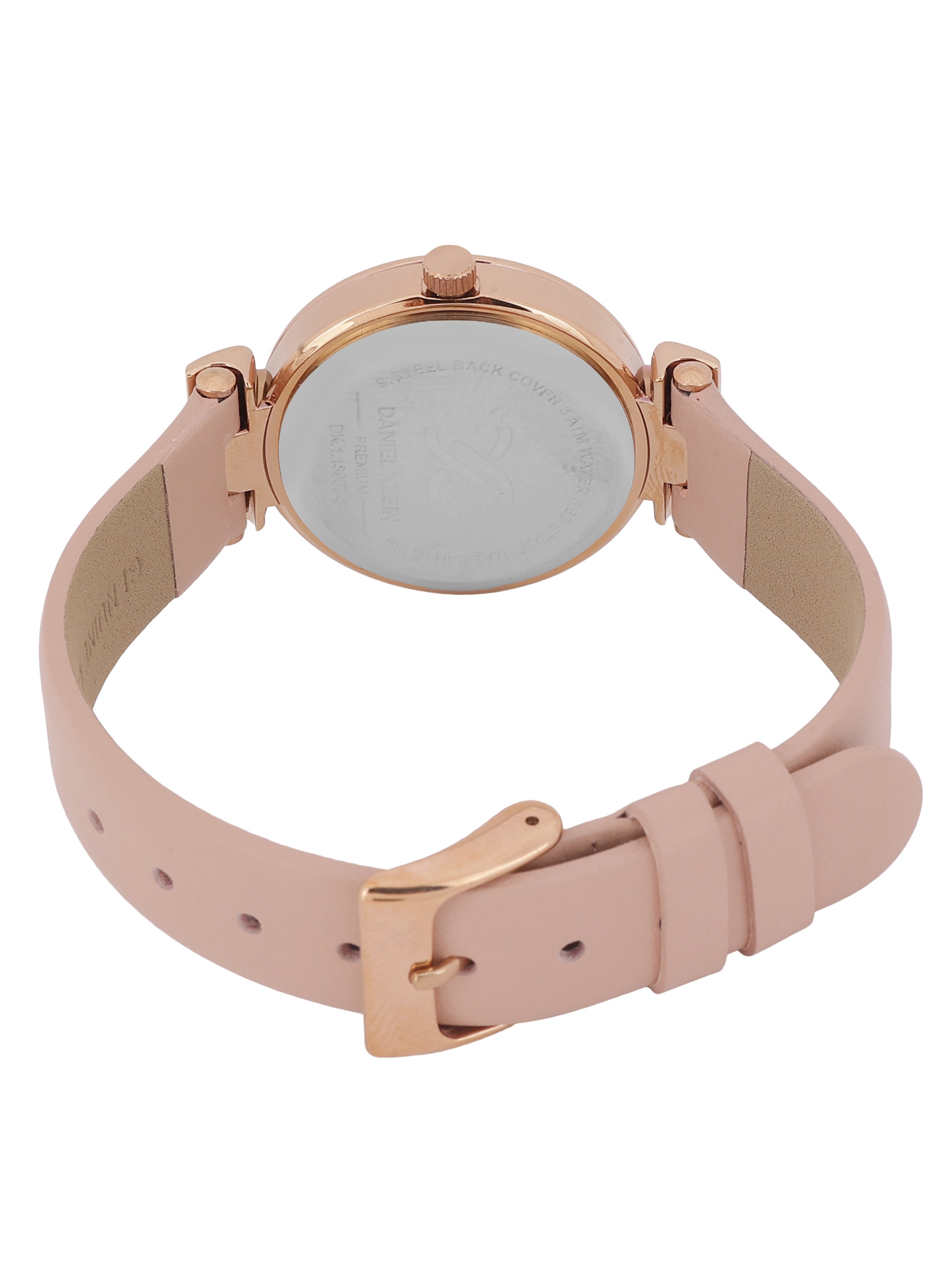 Daniel klein Premium Lady Rose Gold Pink Emboss Dial Leather Watch DK.1.13967-5