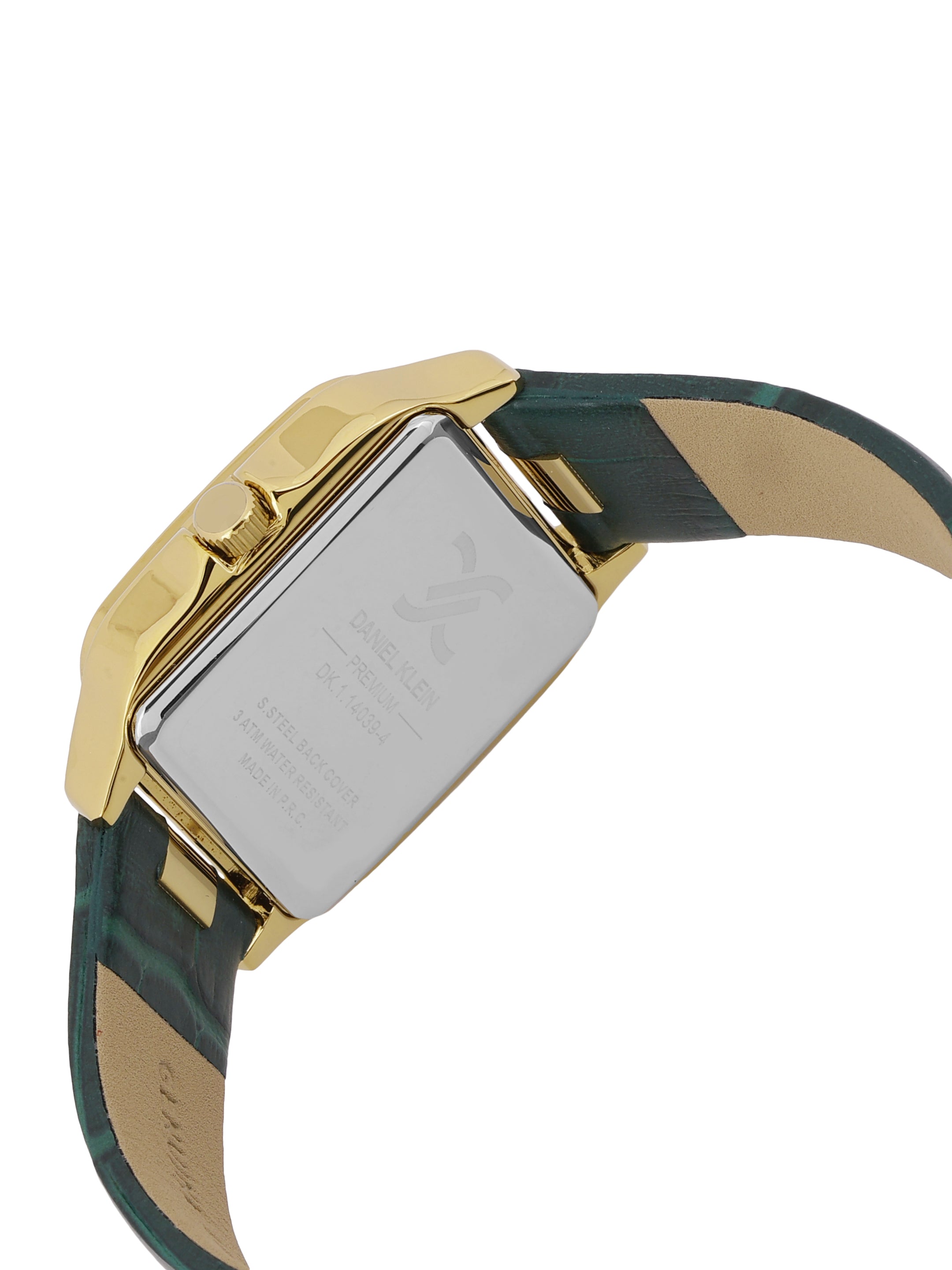 Daniel klein Premium Lady Gold Case Dark Green Leather Strap Sunray Dial Watch DK.1.14039-4