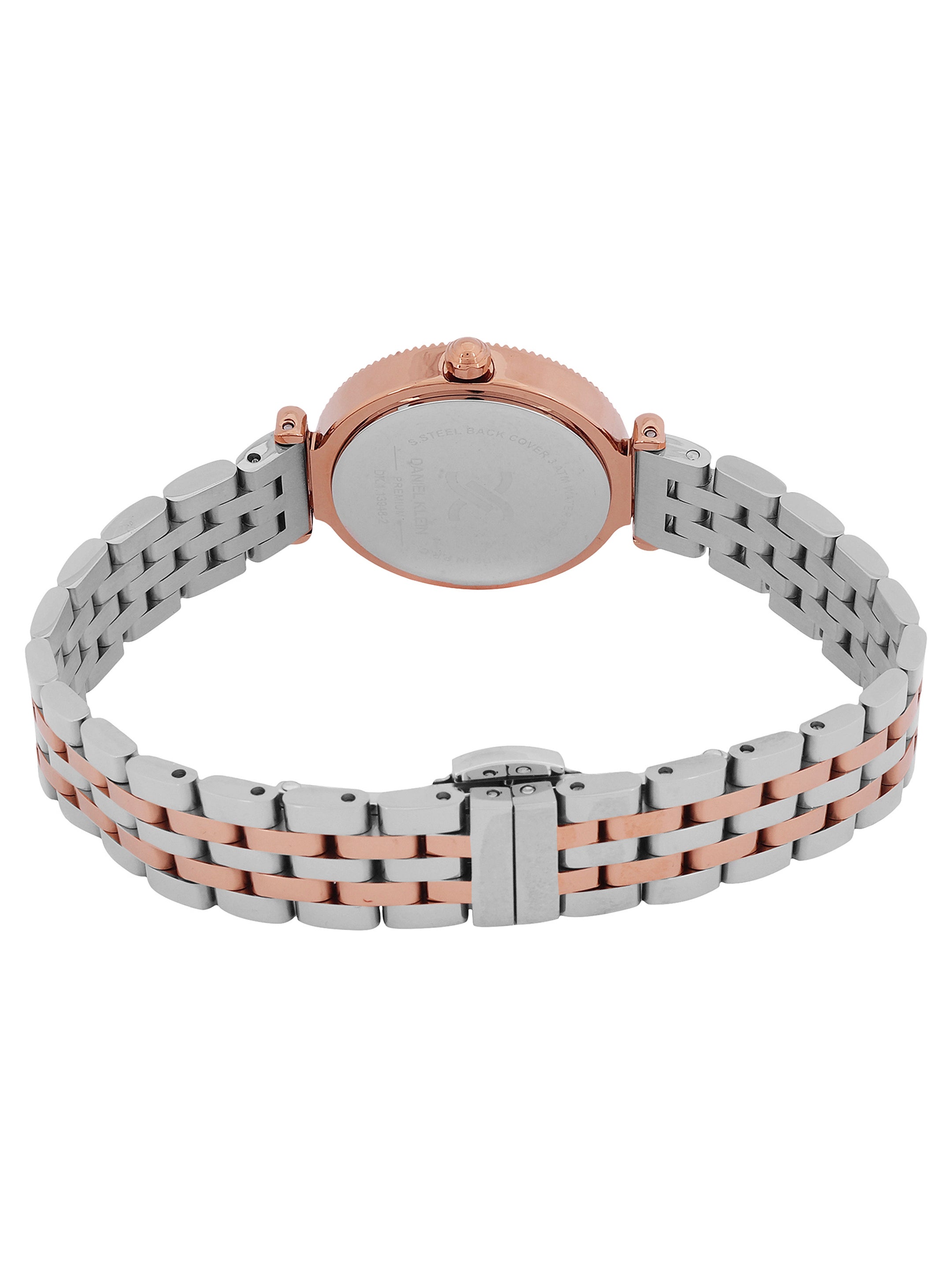 Daniel klein IPS/IP Pink R.Gold Silver MOP Sunray Dial Stone Watch for Women DK.1.13948-6