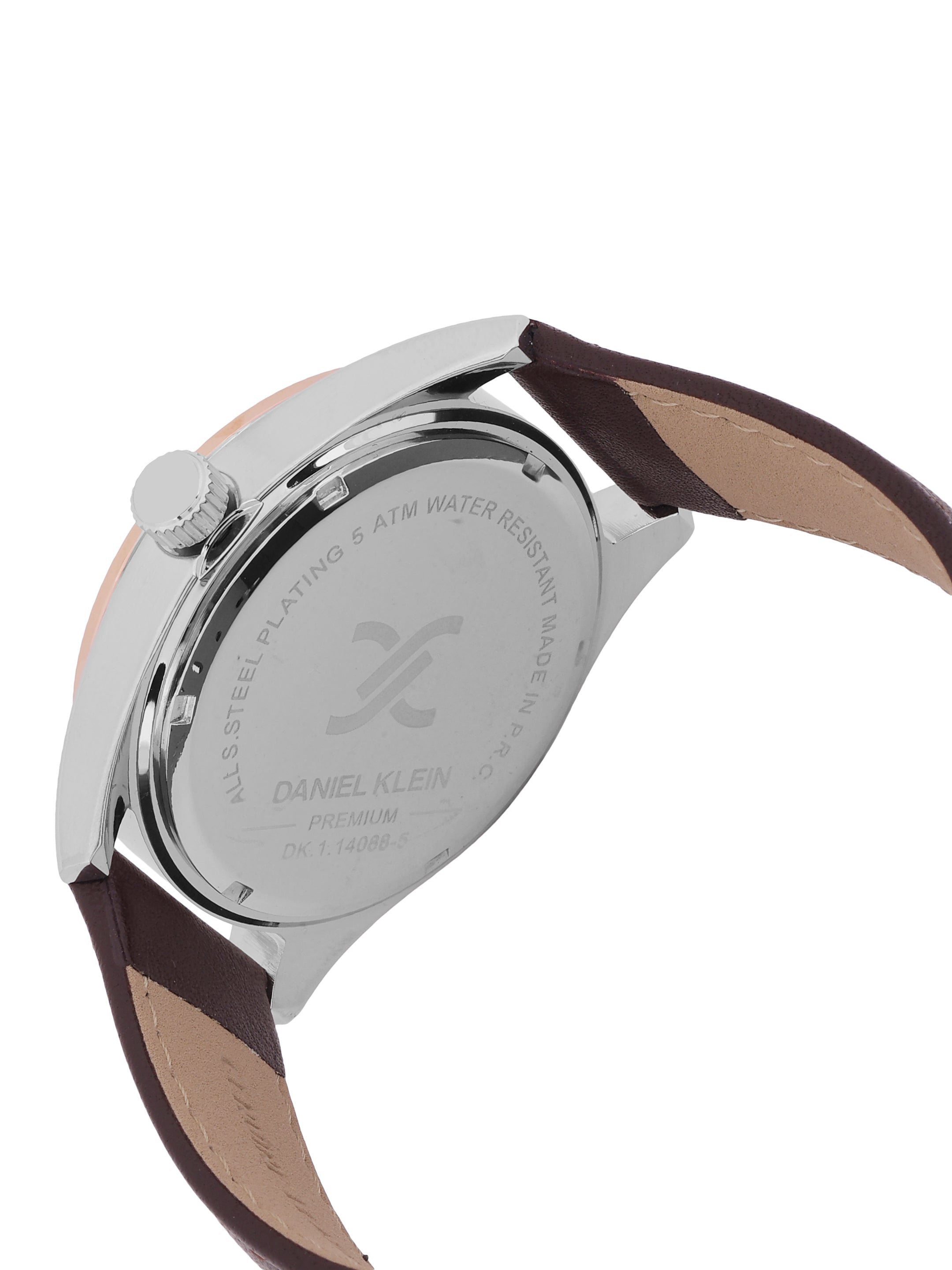 Daniel klein IPS/IP Pink Rose Gold Emboss Dial Green & Brown Leather Watch for Men DK.1.14088-5