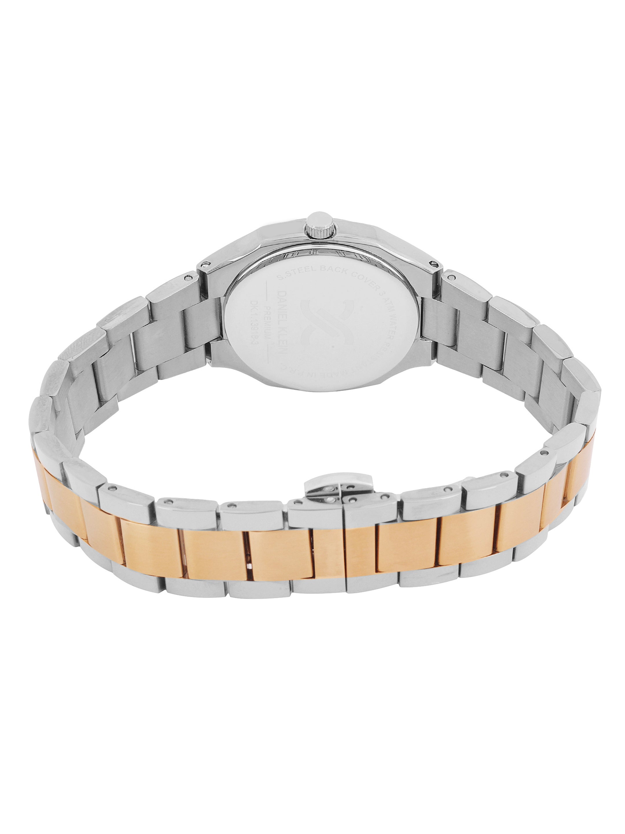 Daniel klein Premium Lady IPS/IP Pink R.Gold Warm Grey Sunray Dial Stone Stainless Steel Watch DK.1.13916-6