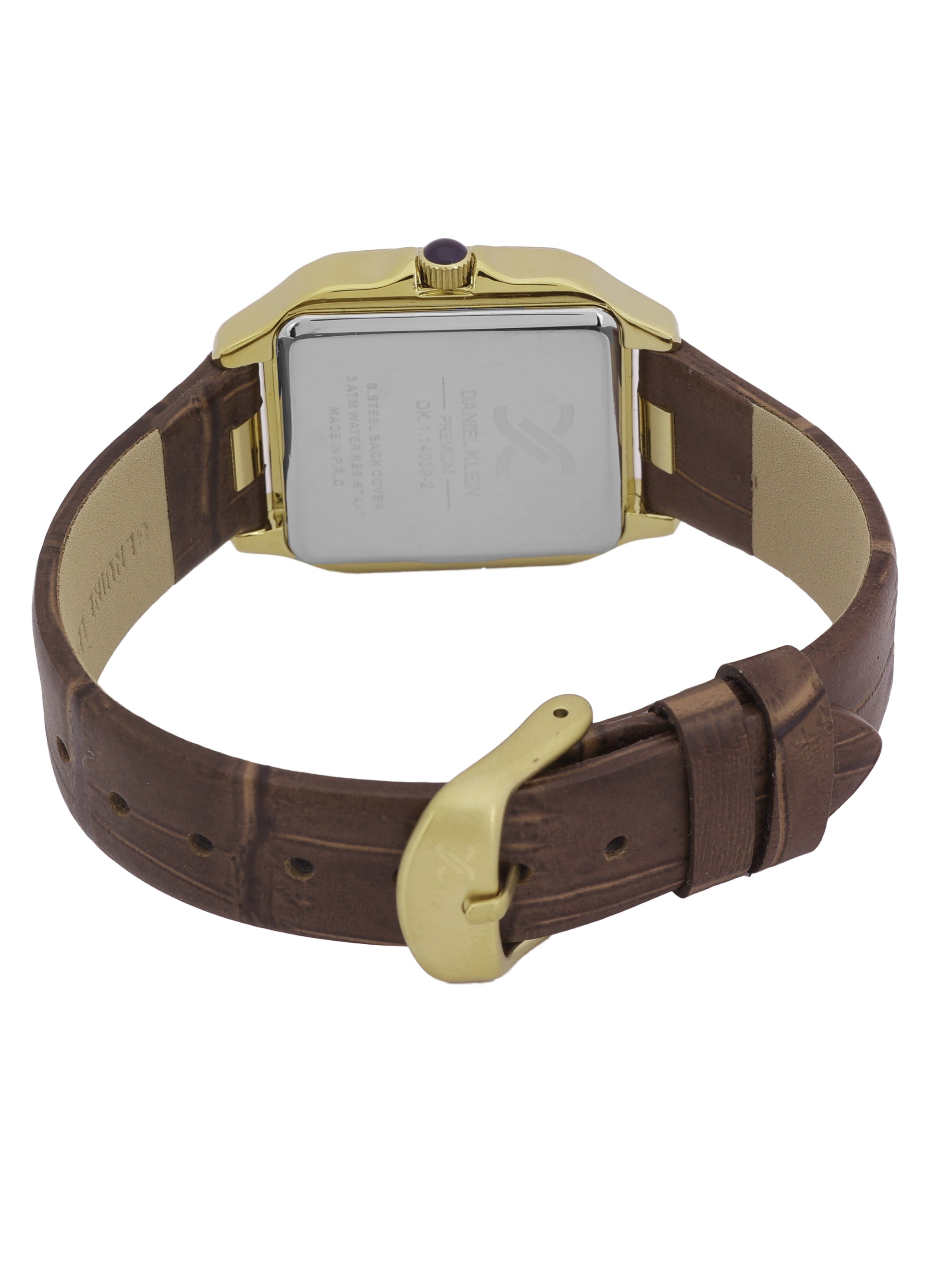 Daniel klein Premium Lady Silver Case Dark Brown Leather Strap Sunray Dial Watch DK.1.14039-2