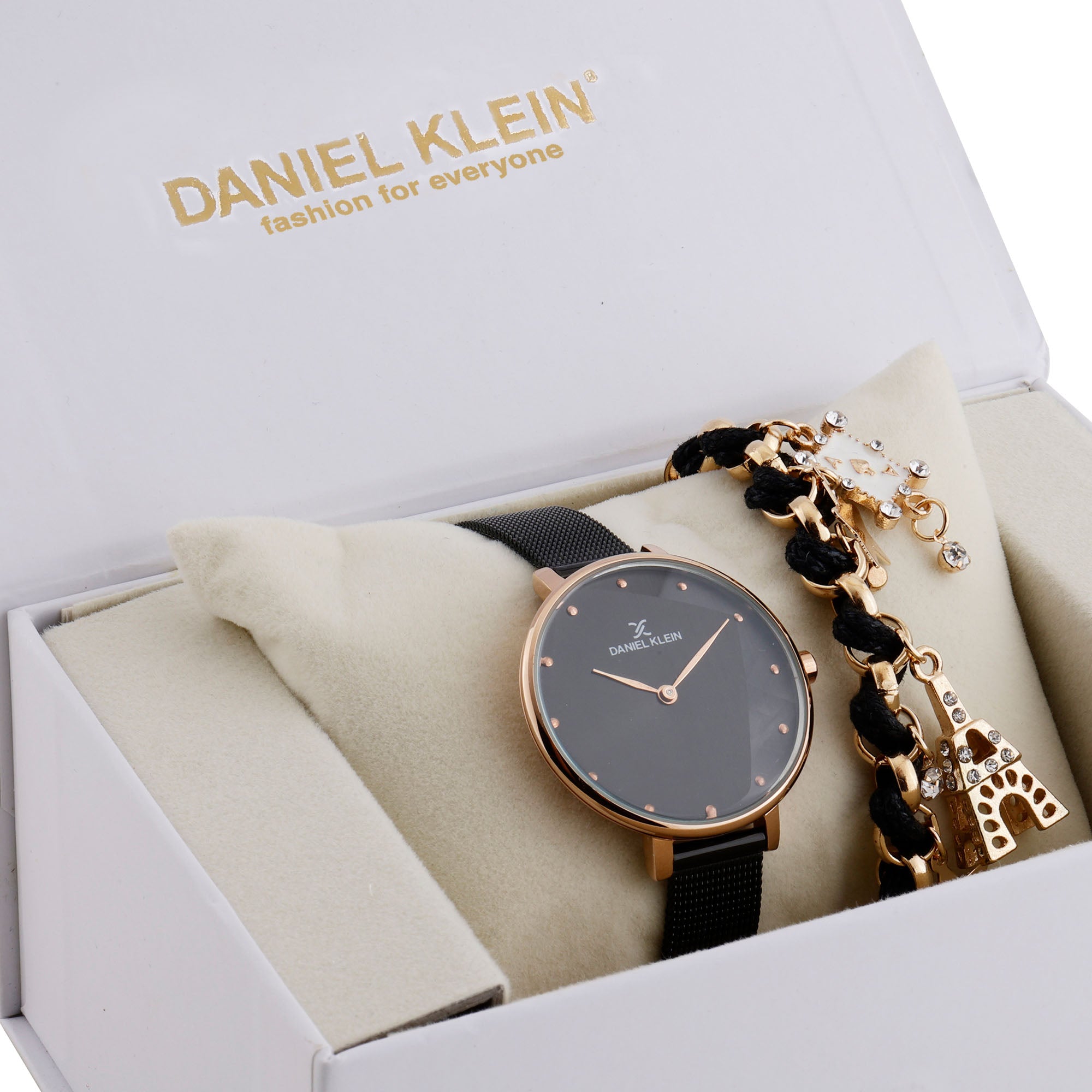 Daniel Klein Black Dial Analog Gift Set Watch with Bracelet For Women (Pack of 2)