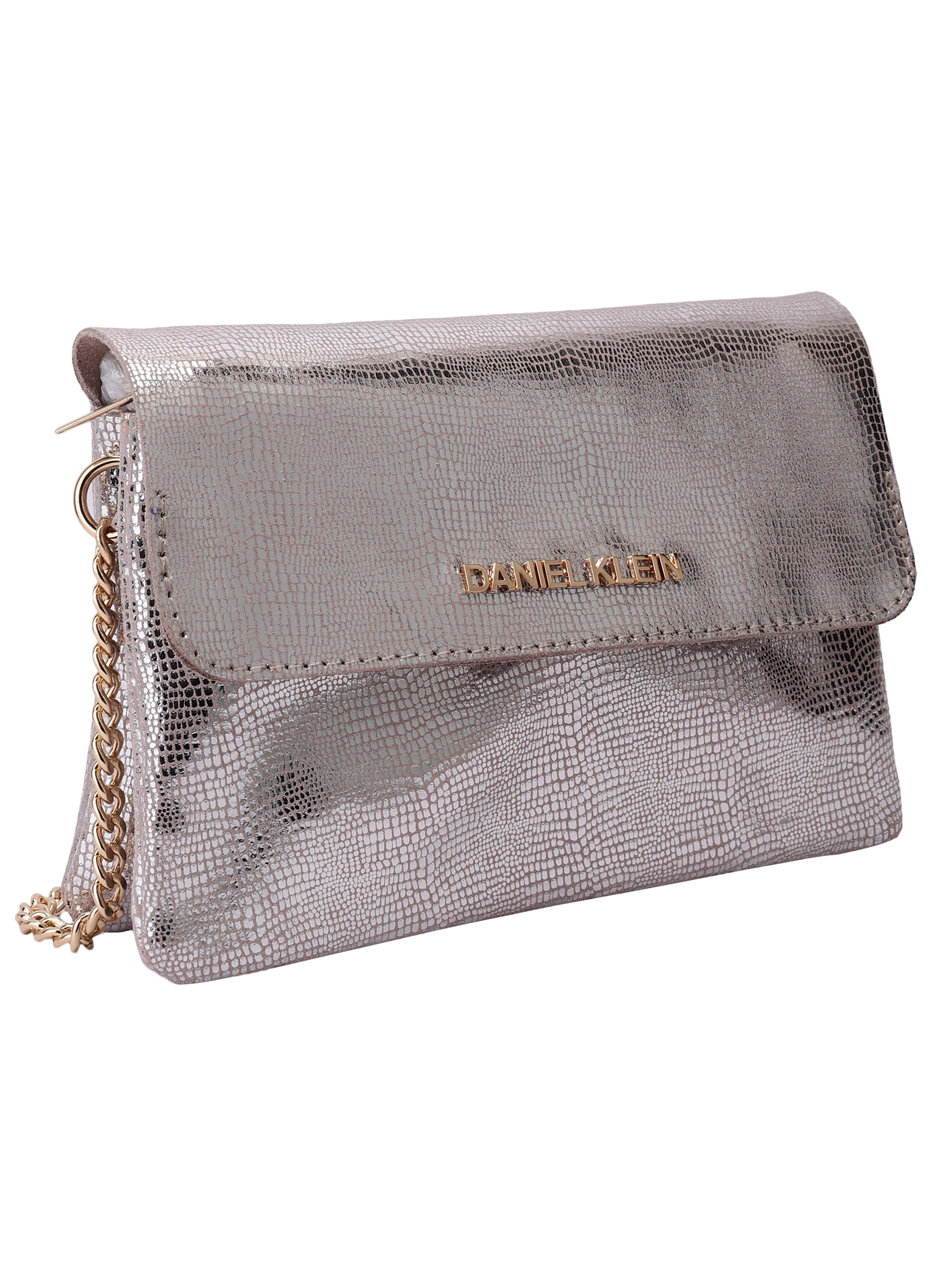 Daniel Klein Exclusive Genuien Leather Sleek Design Women Cross-Body Sling - Silver