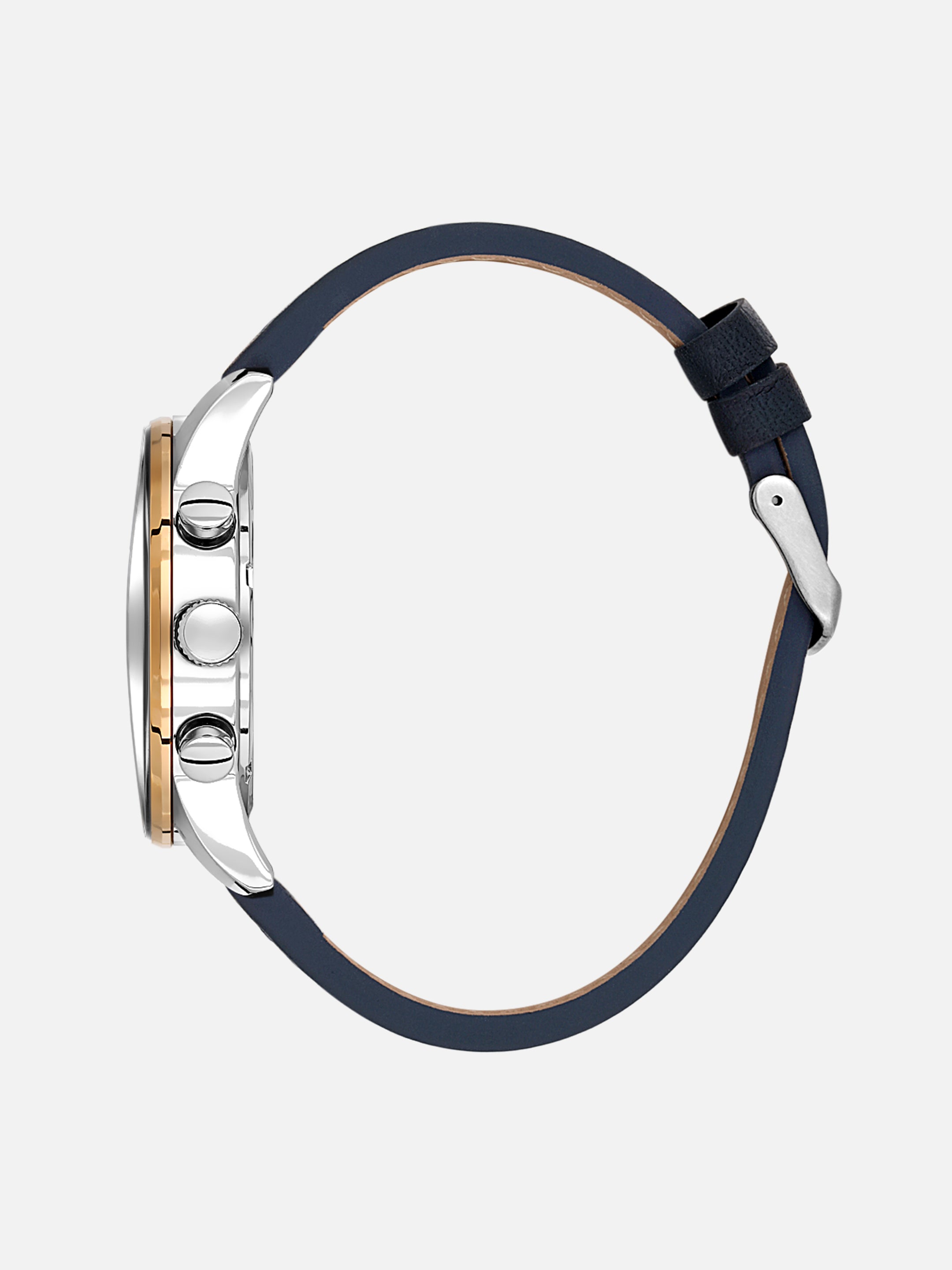 Daniel Klein Analog Dark Blue Round Dial Silver and Rose Gold Case Dark Blue Strap Quartz Water-Resistant Wrist Watch for Men Boys DK.1.14255-6