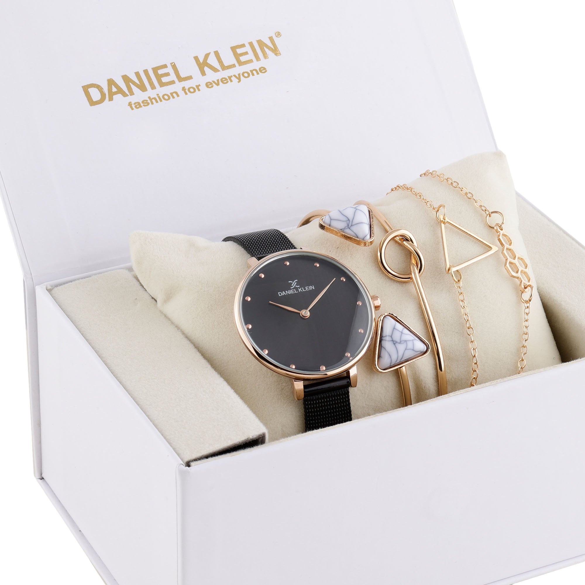 Daniel Klein Black Dial Analog Gift Set Watch with Bracelet For Women (Pack of 5)