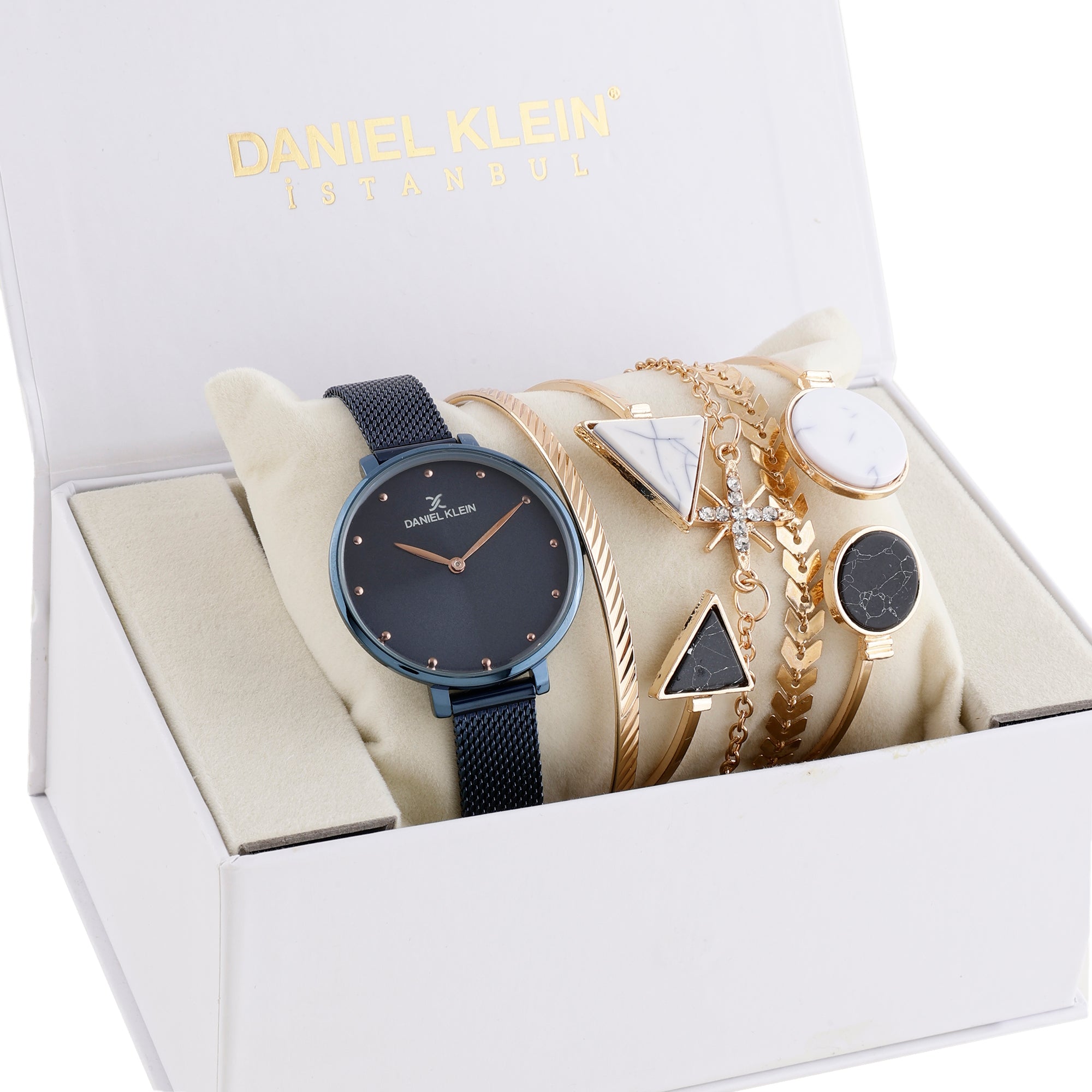 Daniel Klein Blue Dial Analog Gift Set Watch with Bracelet For Women (Pack of 6)
