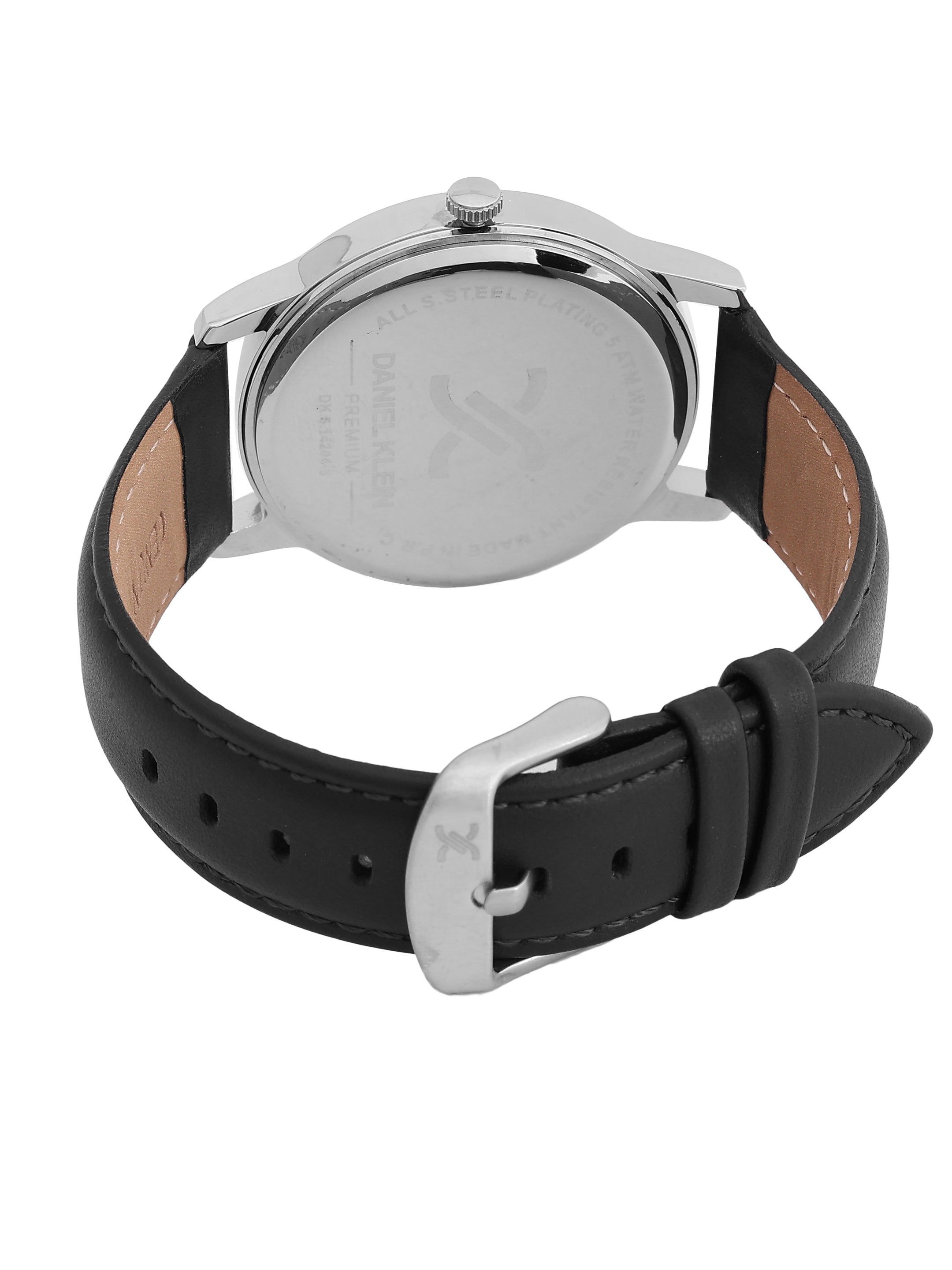 Daniel Klein Analog Black Round Dial Silver Case Black Strap Quartz Water-Resistant Wrist Watch for Men Boys DK.6.14204-2