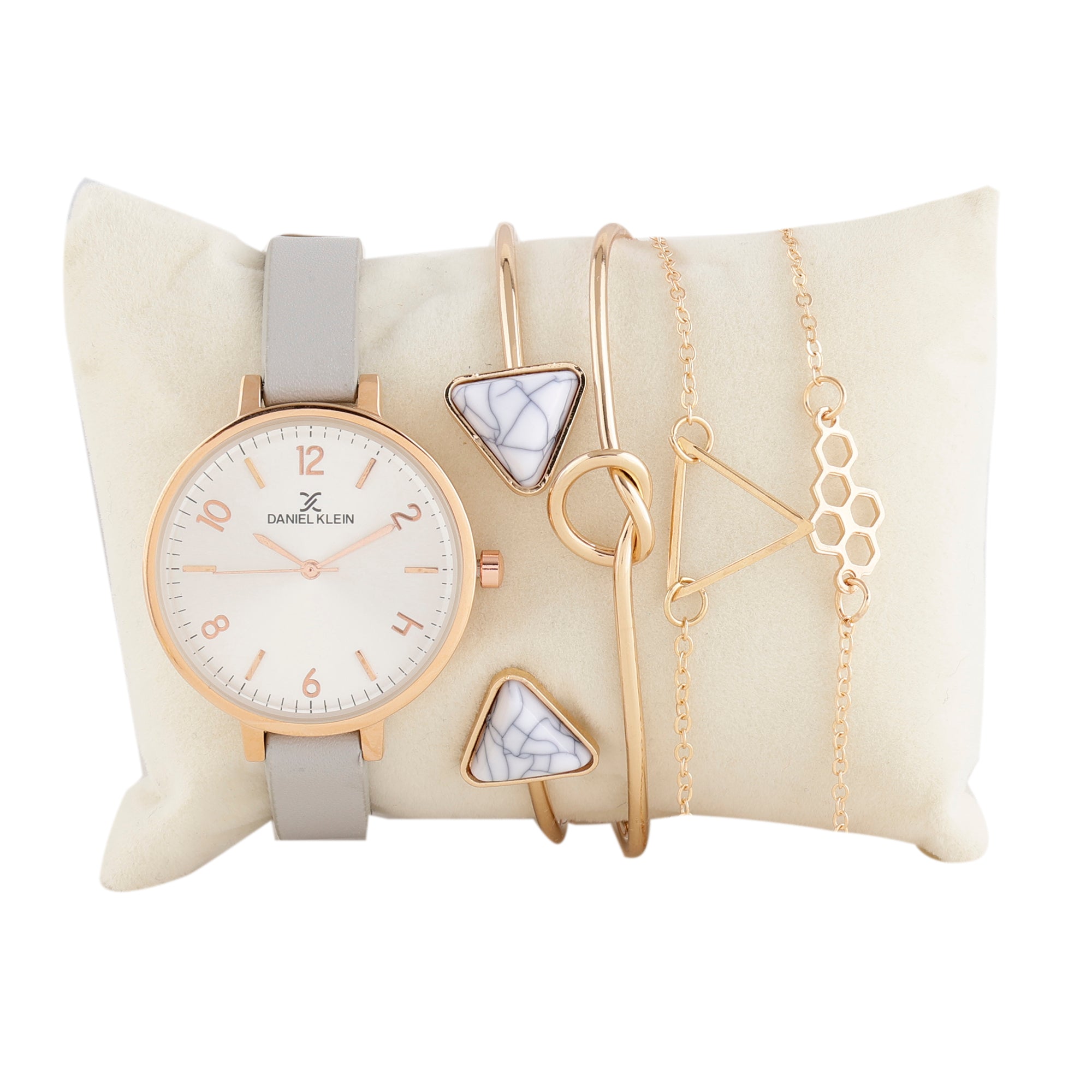 Daniel Klein Silver Dial Analog Gift Set Watch with Bracelet For Women (Pack of 5)