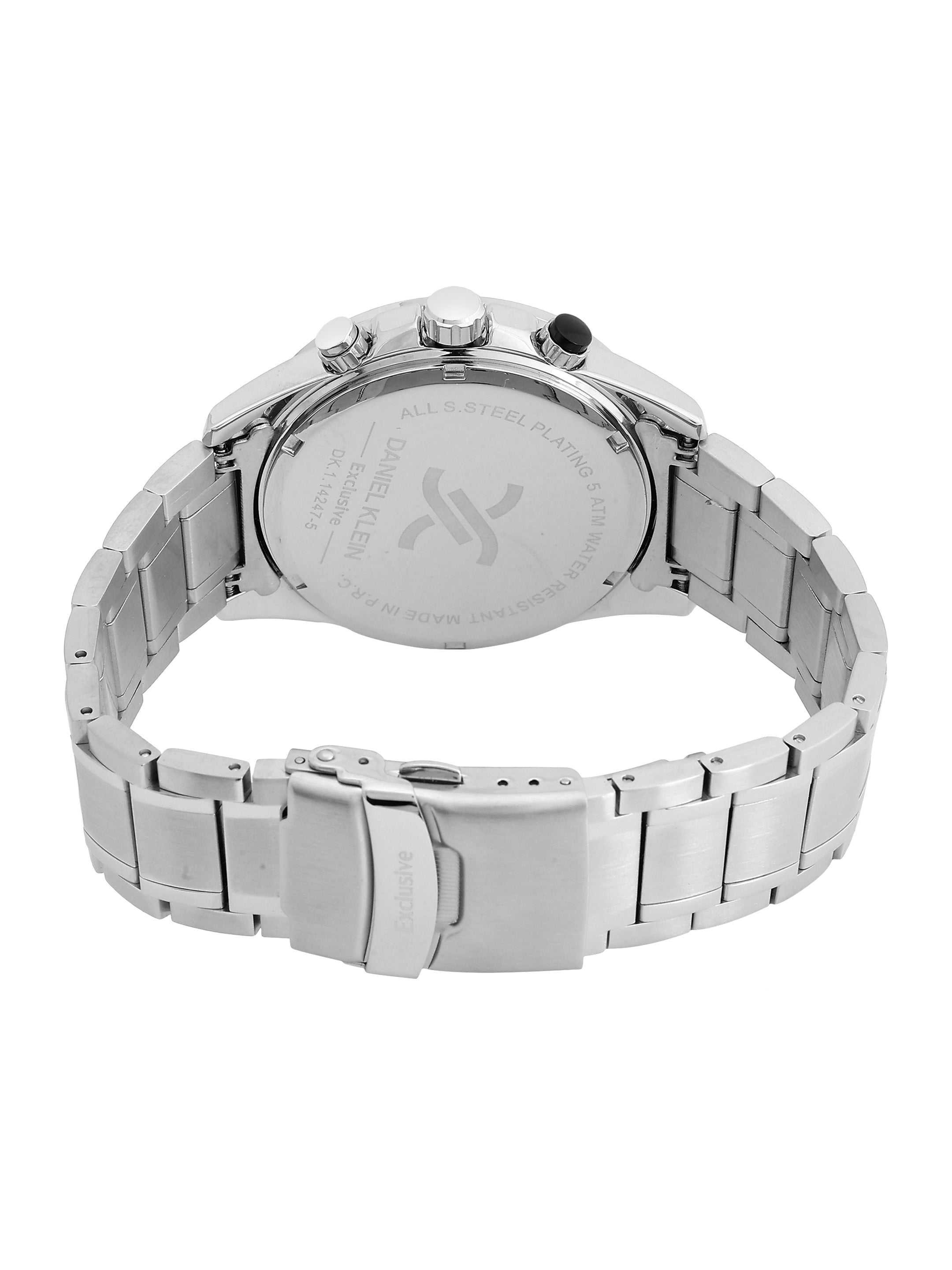 Daniel Klein Analog Silver Round Dial Silver Case Silver Strap Quartz Water-Resistant Wrist Watch for Men Boys DK.1.14247-1