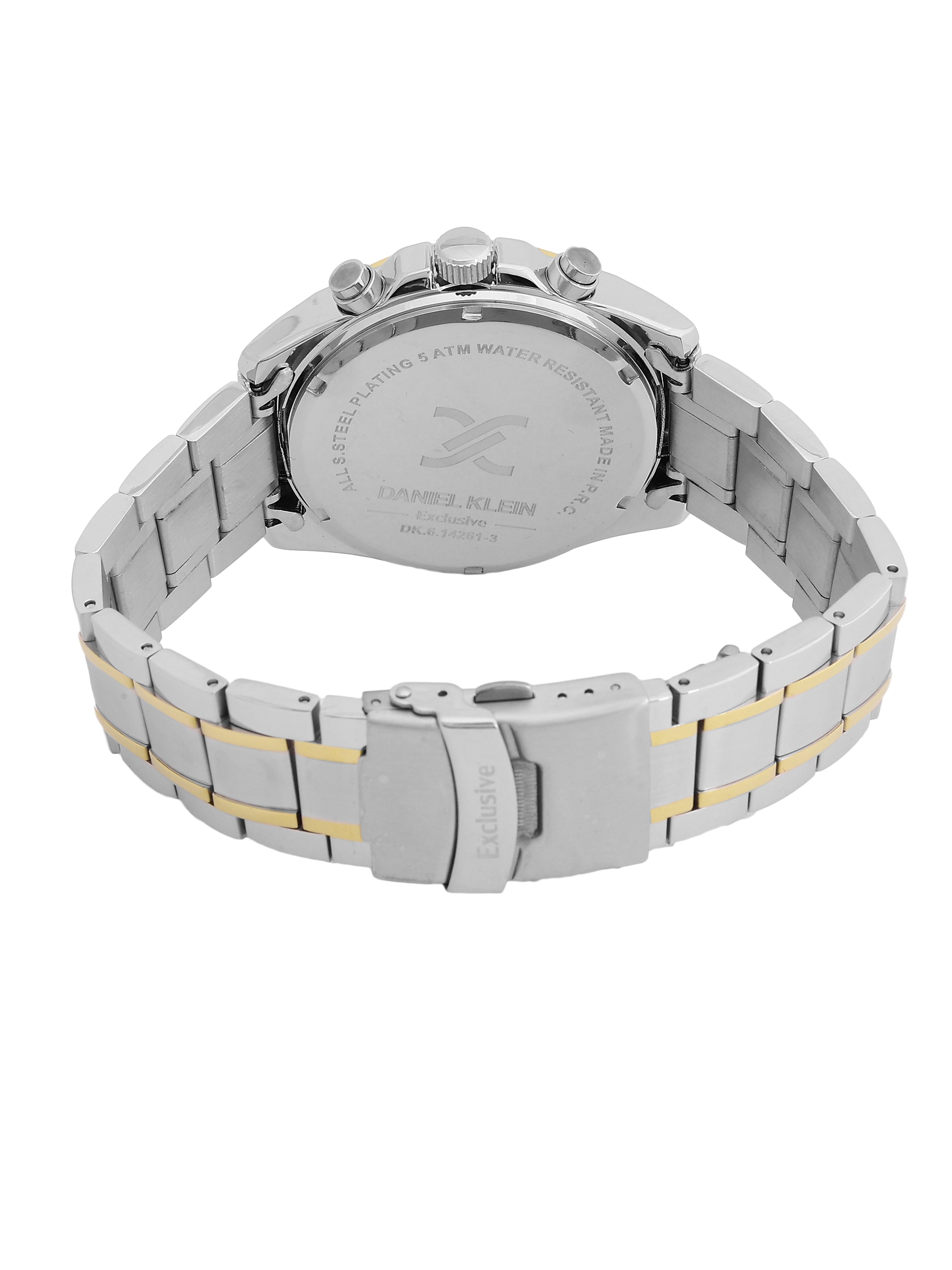 Daniel Klein Analog Dark Green Round Dial Silver Case Silver and Gold Strap Quartz Water-Resistant Wrist Watch for Men Boys DK.6.14261-3
