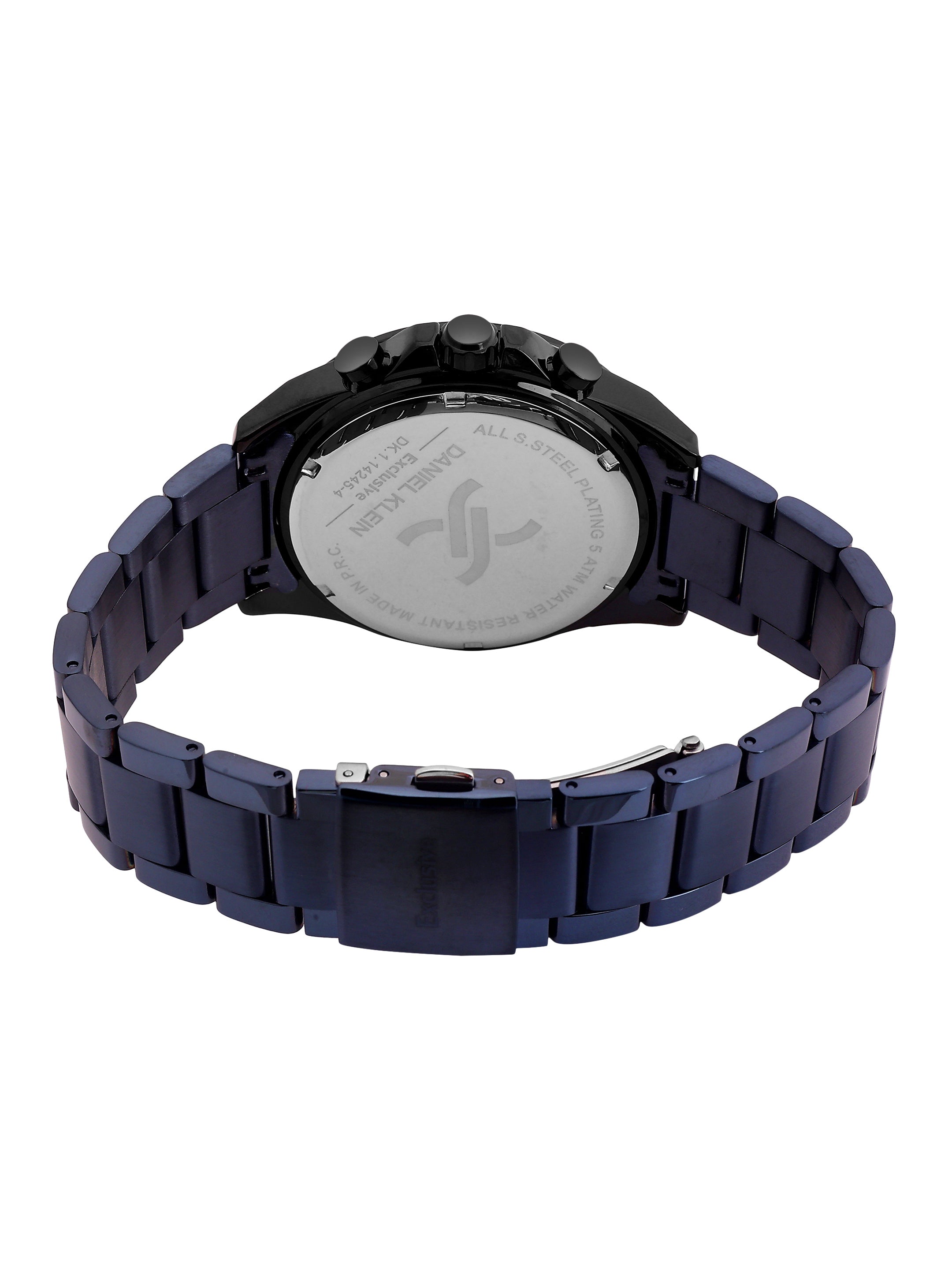 Daniel Klein Analog Blue Round Dial Black Case Blue Strap Quartz Water-Resistant Wrist Watch for Men Boys DK.1.14245-4
