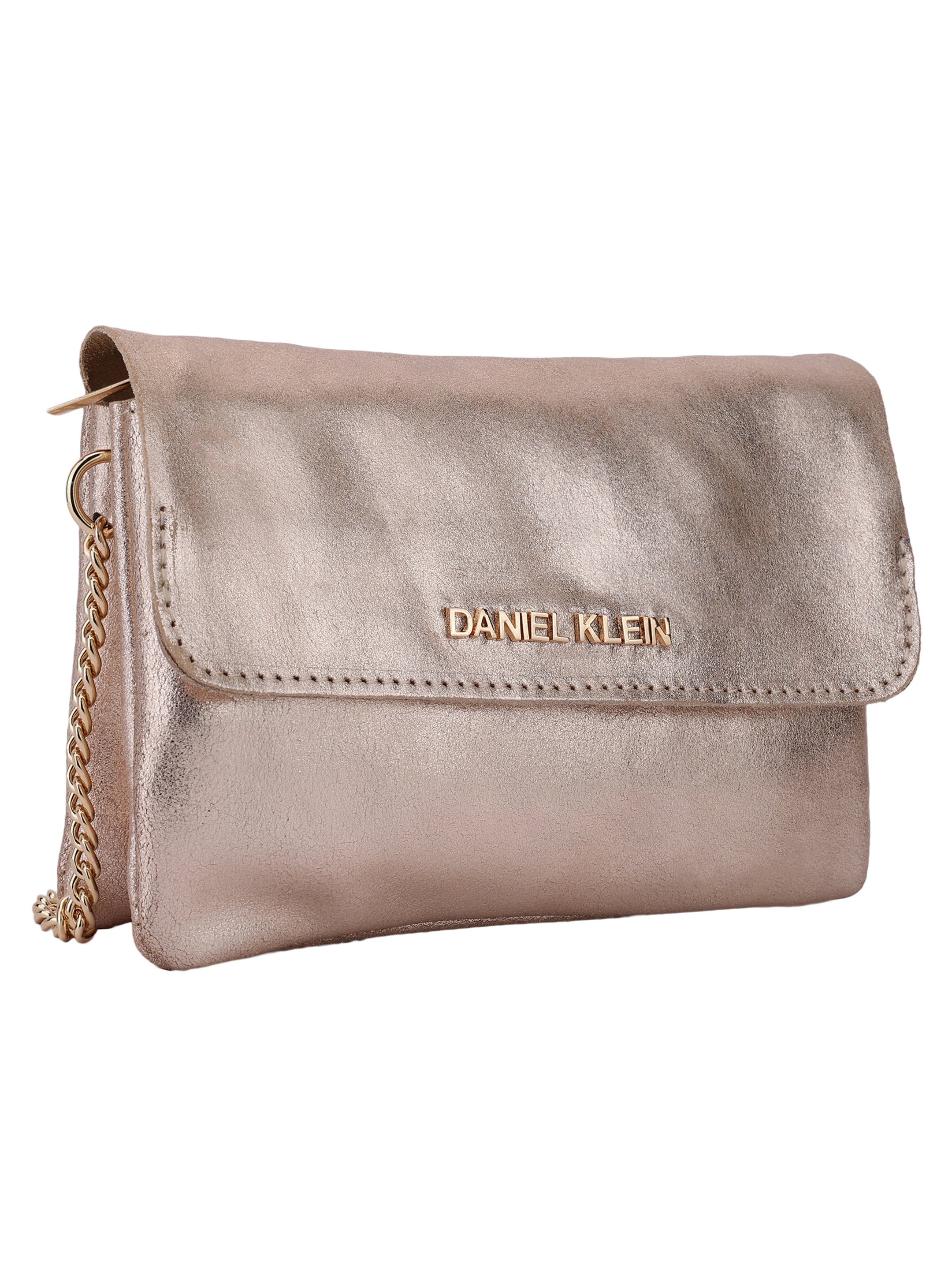 Daniel Klein Exclusive Genuien Leather Sleek Design Women Cross-Body Sling - Gold
