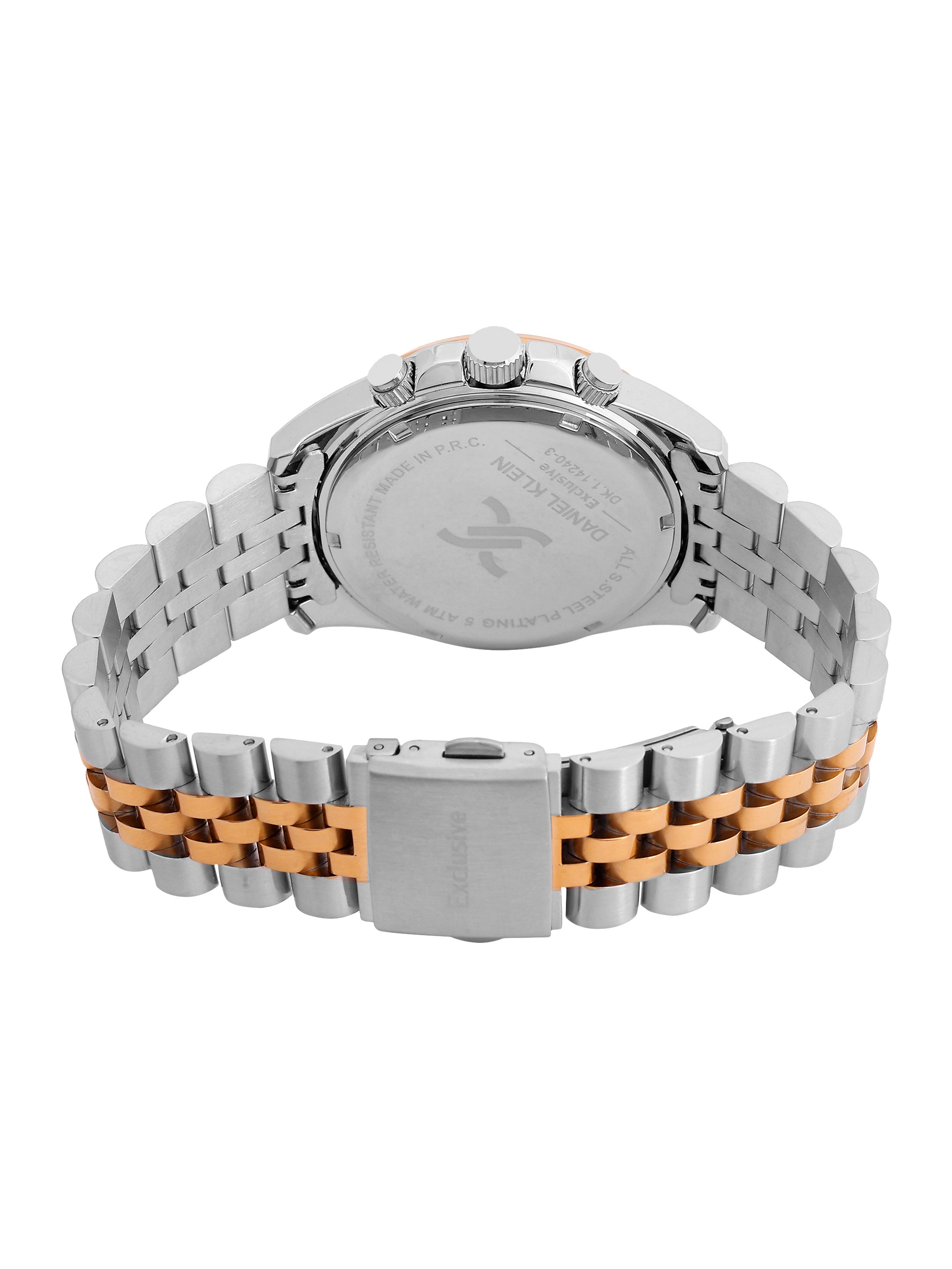 Daniel Klein Analog Dark Green Round Dial Silver and Rose Gold Case Silver and Rose Gold Strap Quartz Water-Resistant Wrist Watch for Men Boys DK.1.14240-4