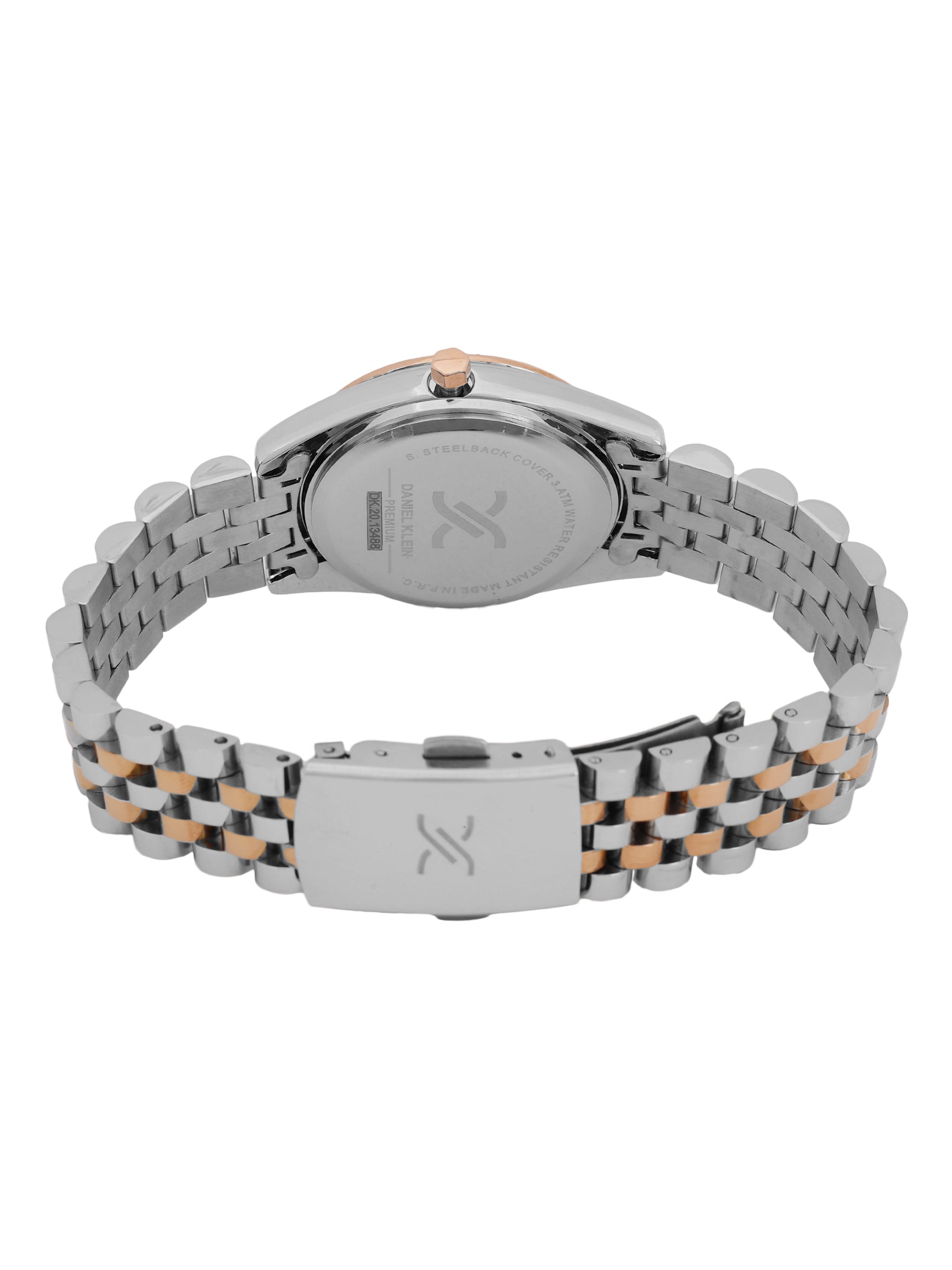 "Daniel Klein Women’s Silver & Rose Bracelet Watch – Elegant Silver Dial, Dual-Tone Design "