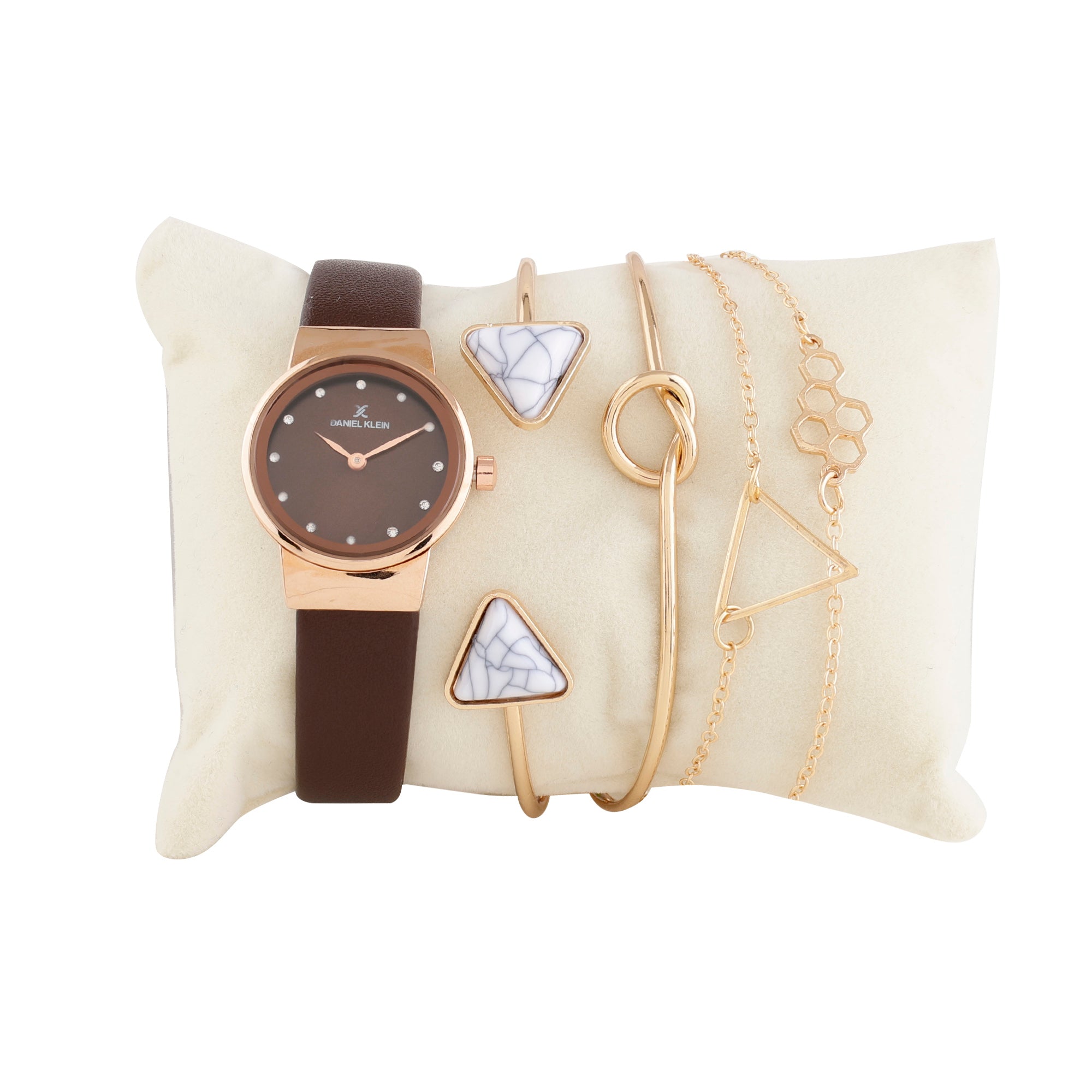 Daniel Klein Dark Brown Dial Analog Gift Set Watch with Bracelet For Women (Pack of 5)