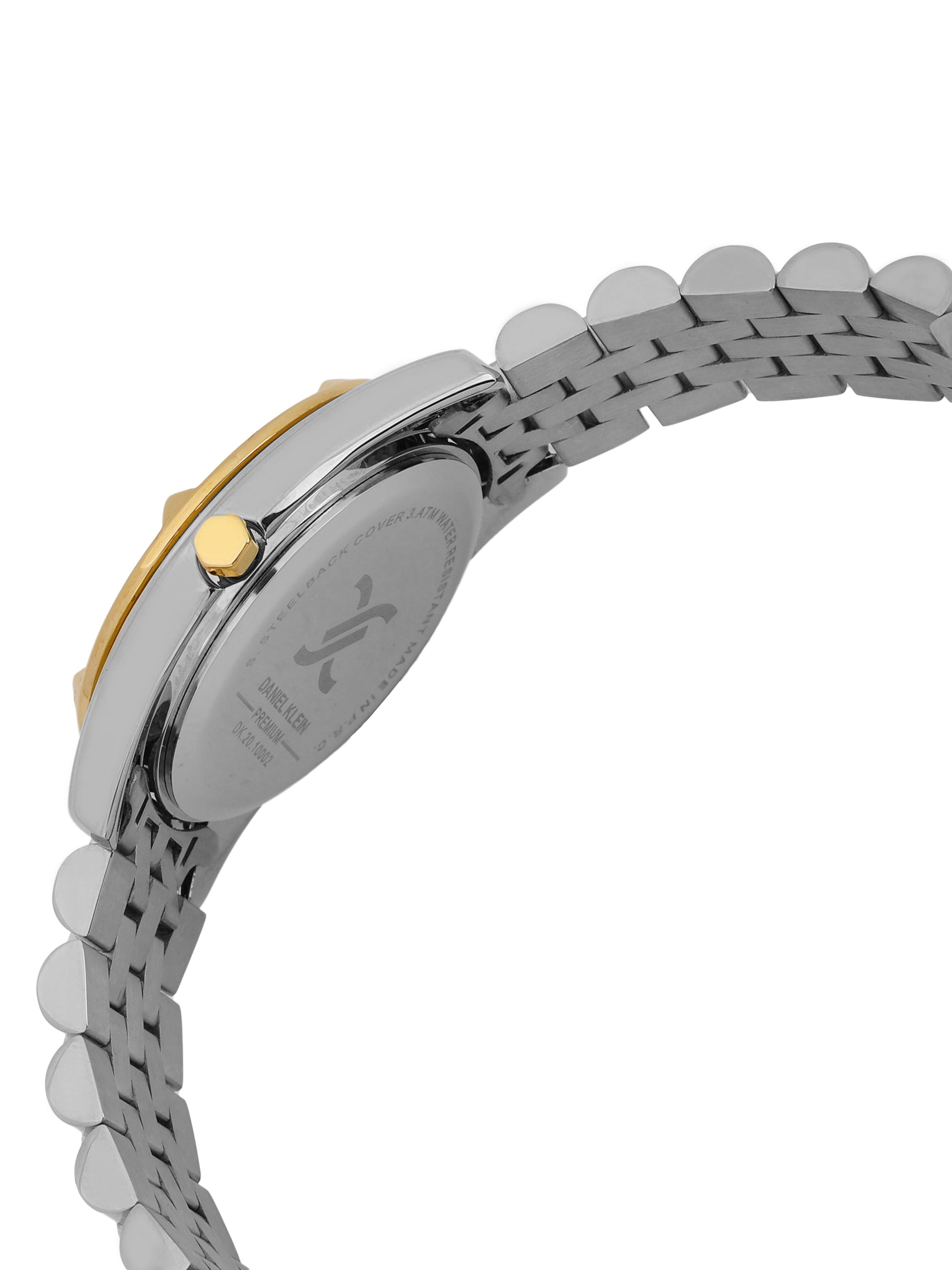 "Daniel Klein Women’s Two-Tone Silver & Gold Bracelet Watch – Elegant White Dial with Stone Bezel "